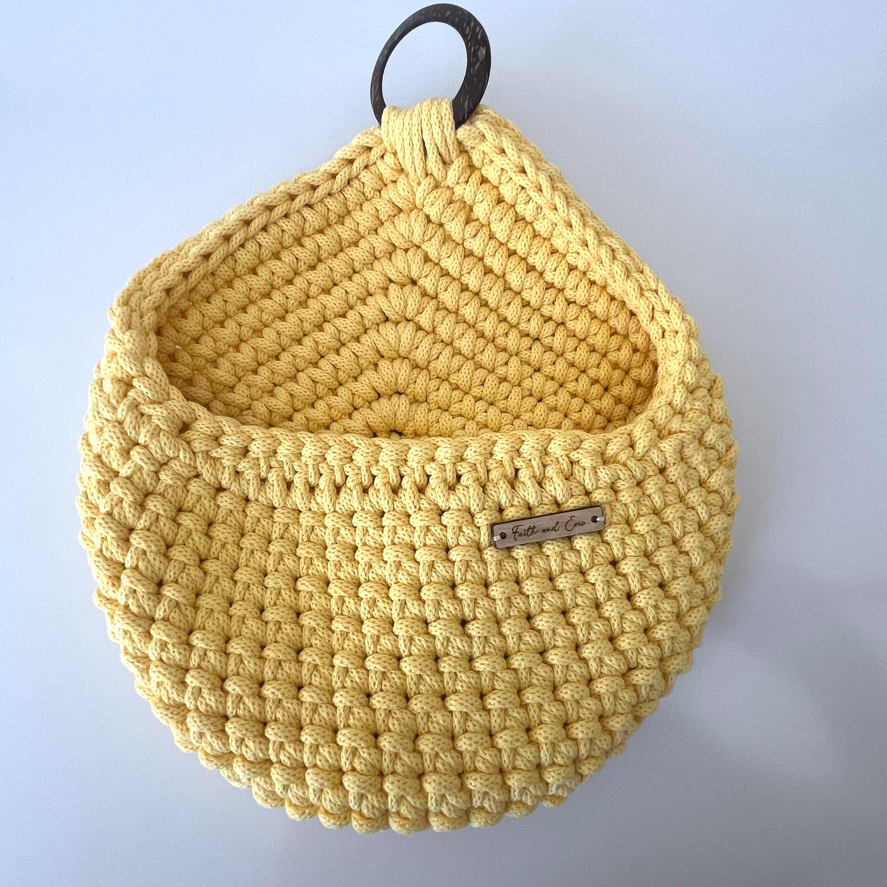 Handmade Crochet Hanging Basket - colour Dandelion