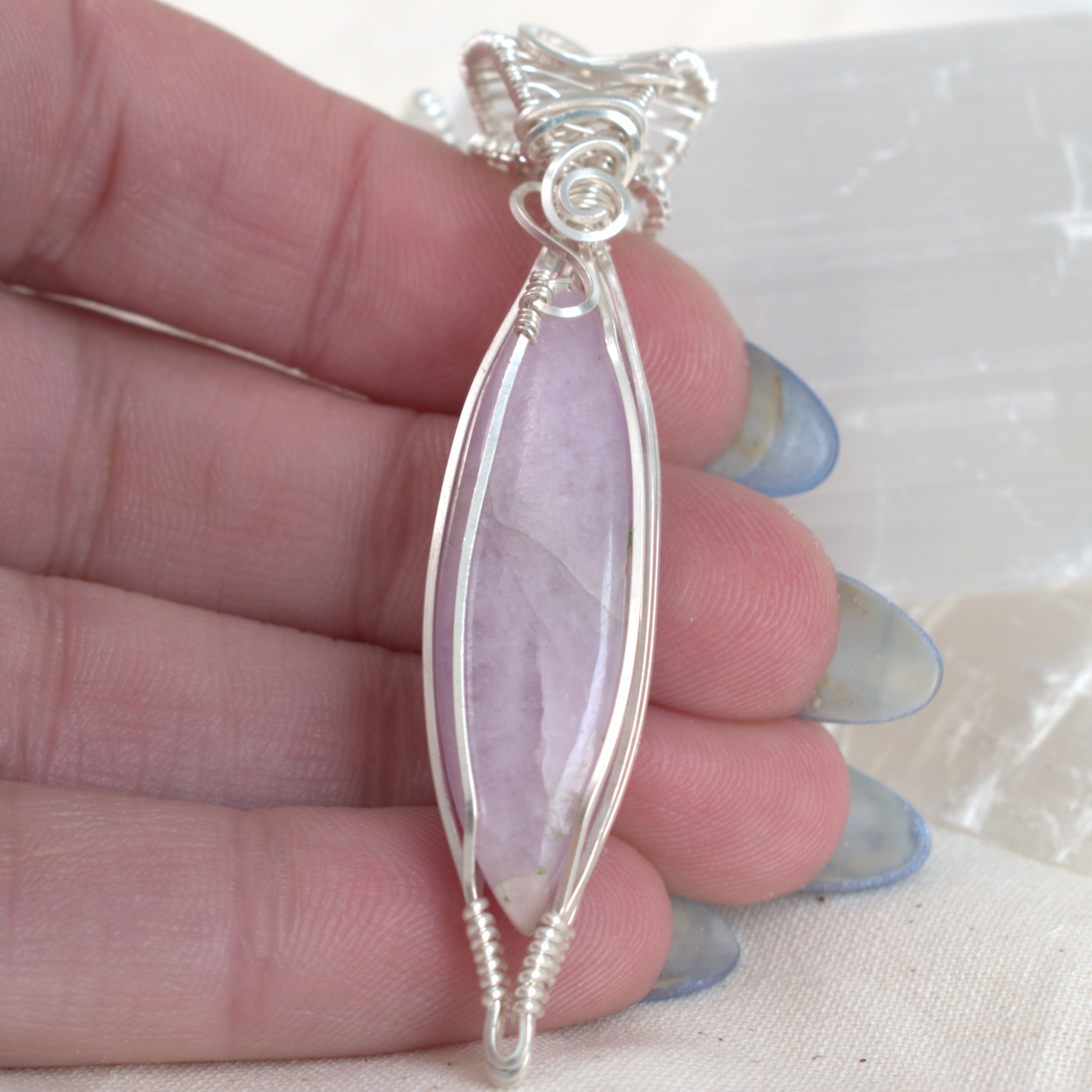 Lavender Mist – Wire Wrapped Kunzite Pendant