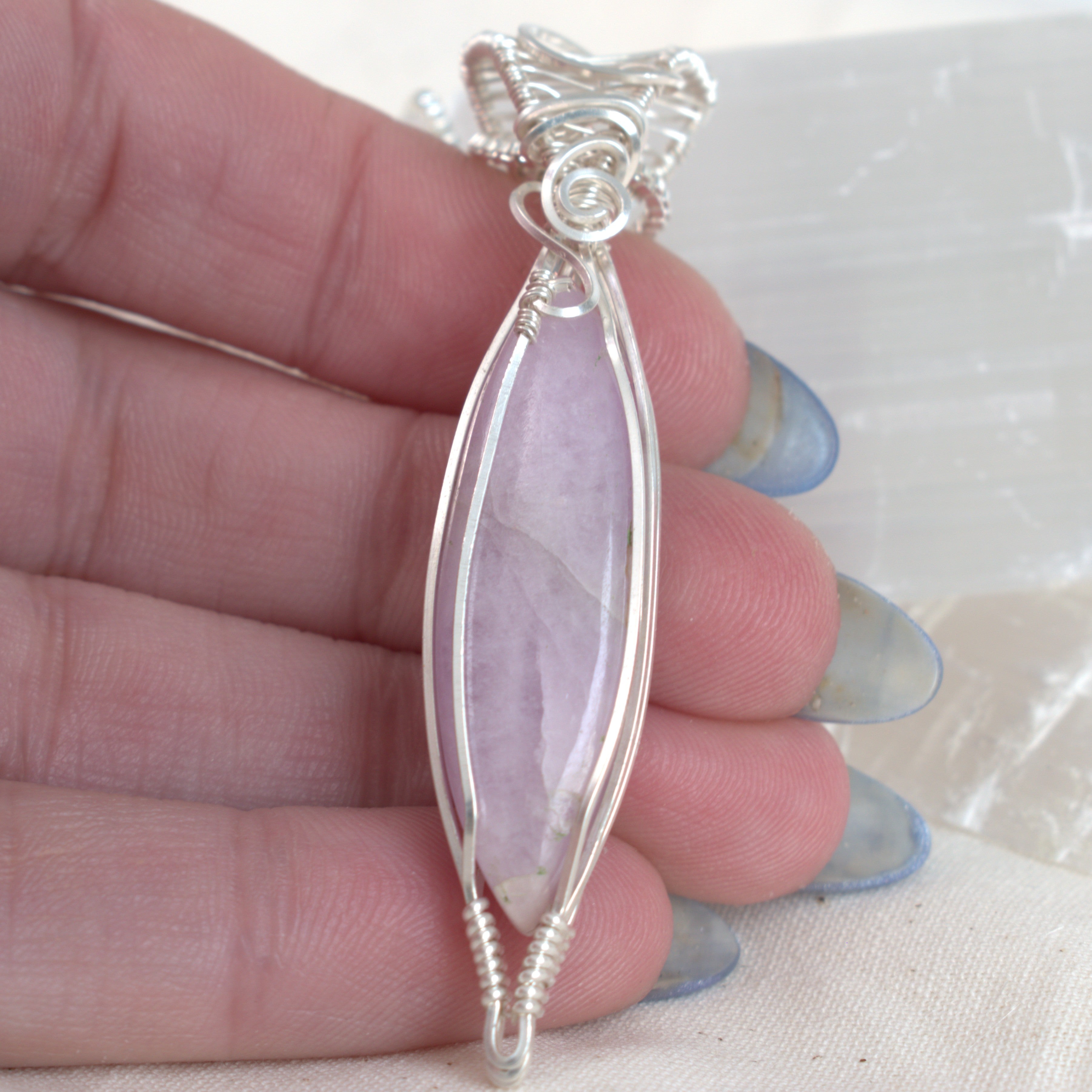 Lavender Mist – Wire Wrapped Kunzite Pendant