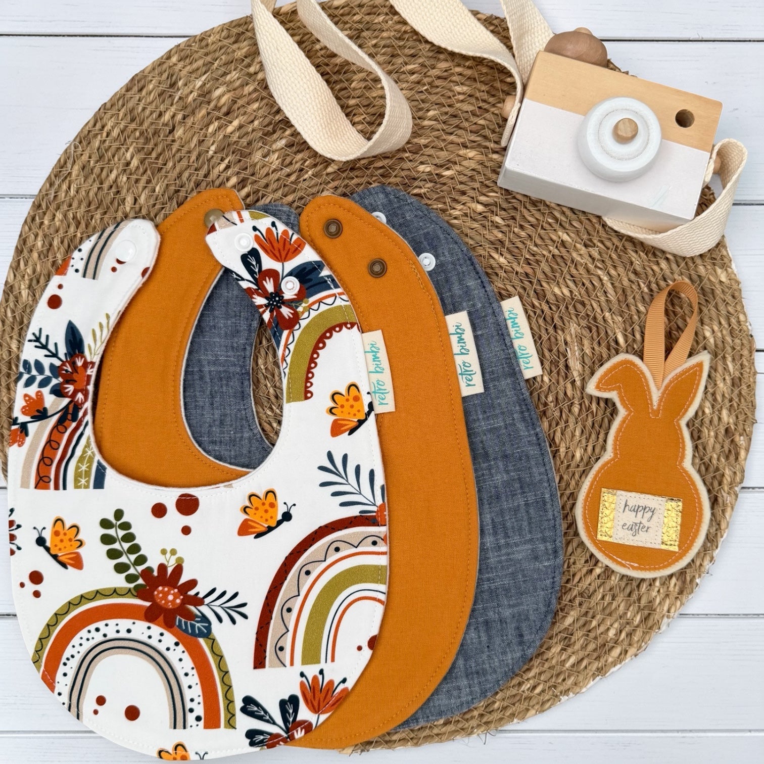 3 Dribble Bibs - Rainbows & Butterflies - Neutral