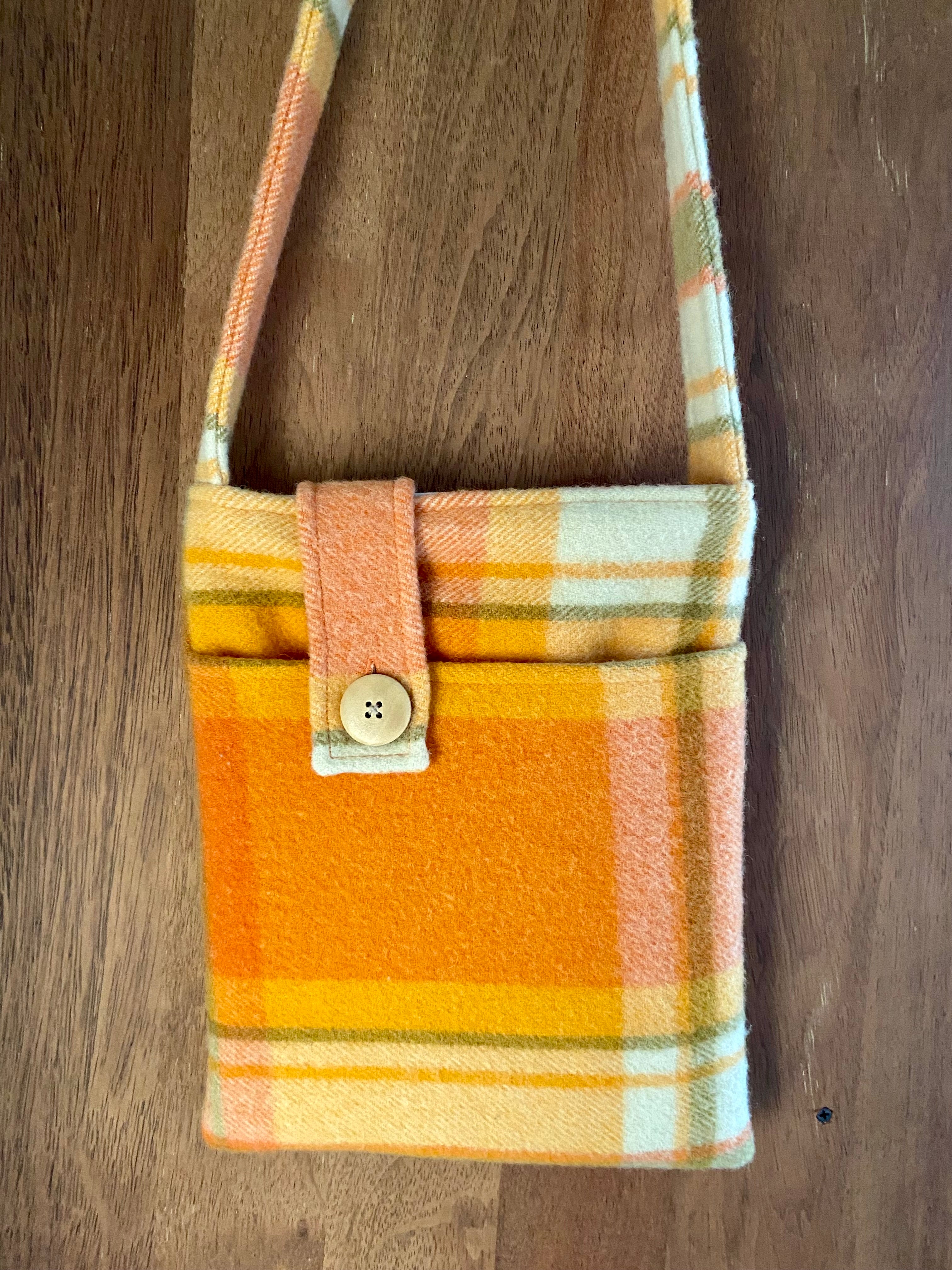 Upcycled Woollen Blanket - Cross Body Bag - Orange