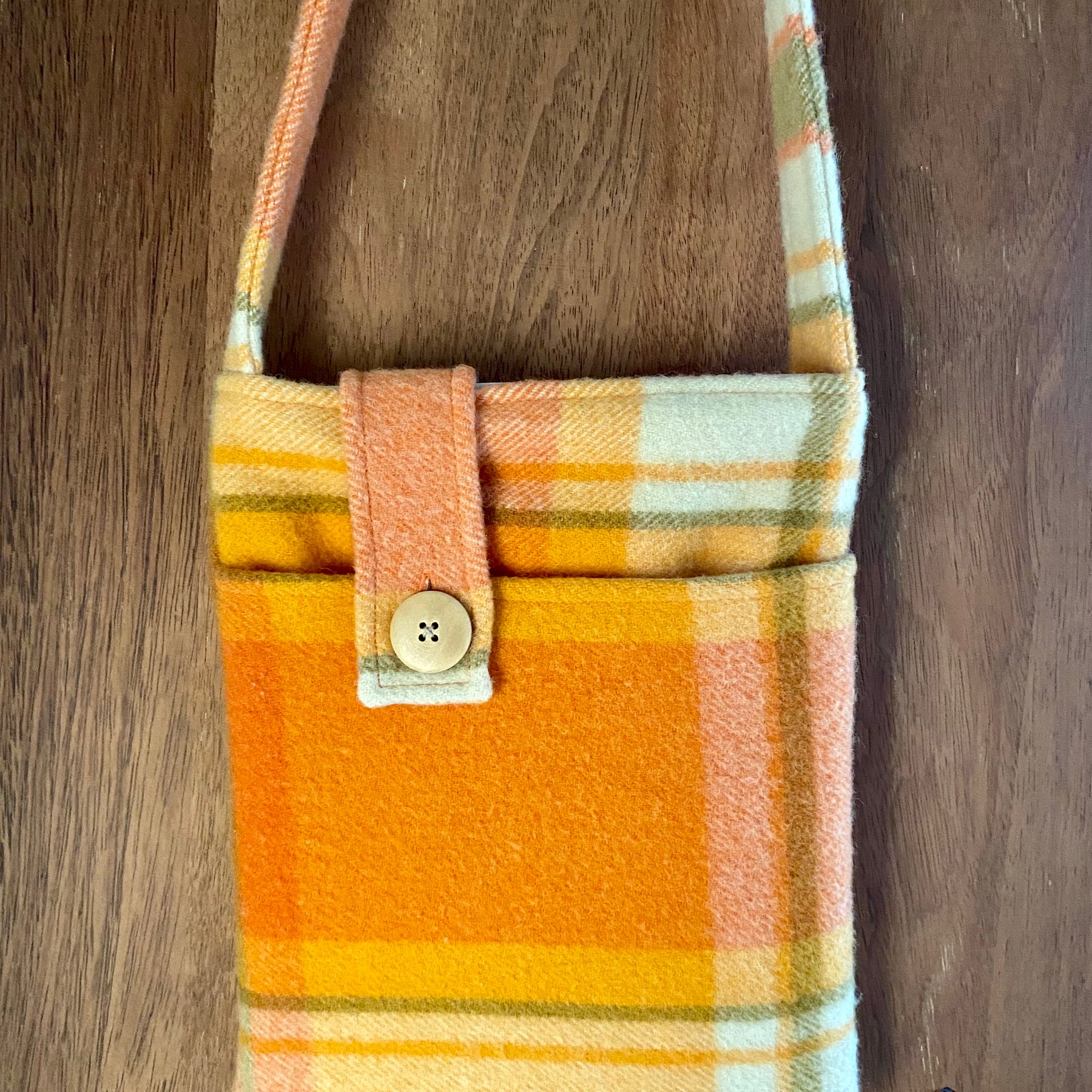Upcycled Woollen Blanket - Cross Body Bag - Orange