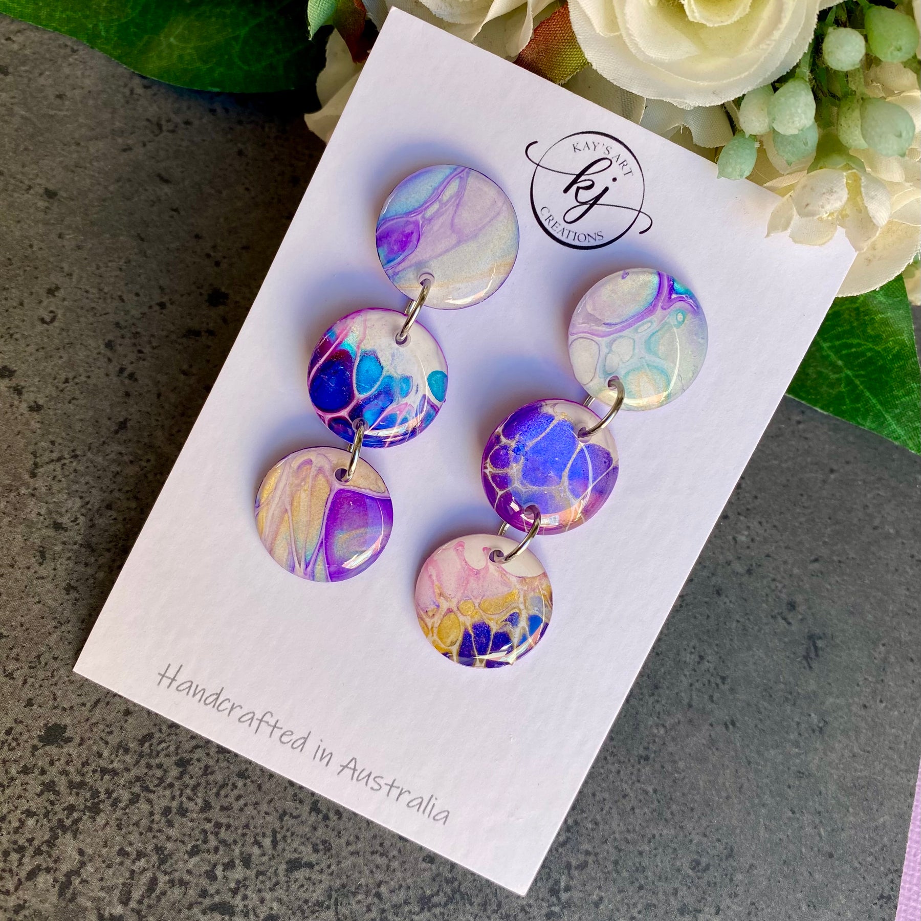 Artisan Hand Painted Stud Dangle Earrings