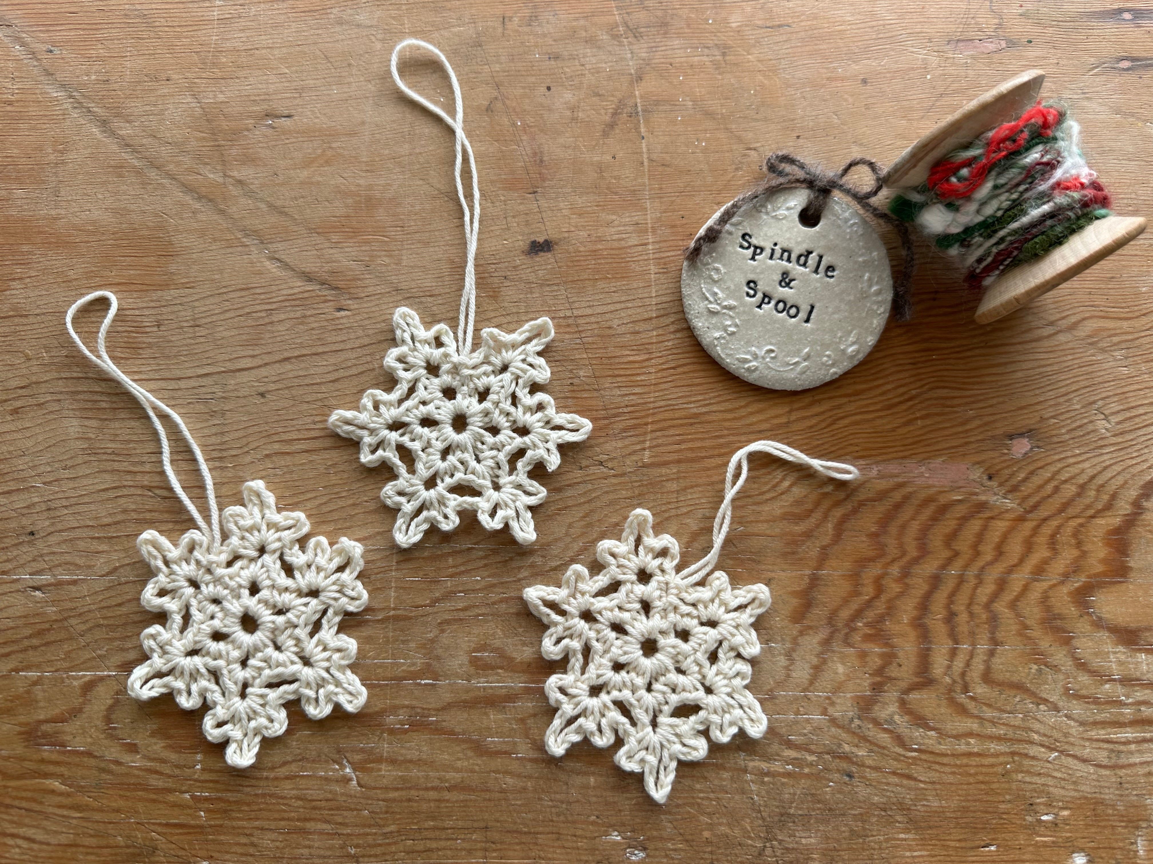 Set of 3 Cotton Crocheted Snowflakes