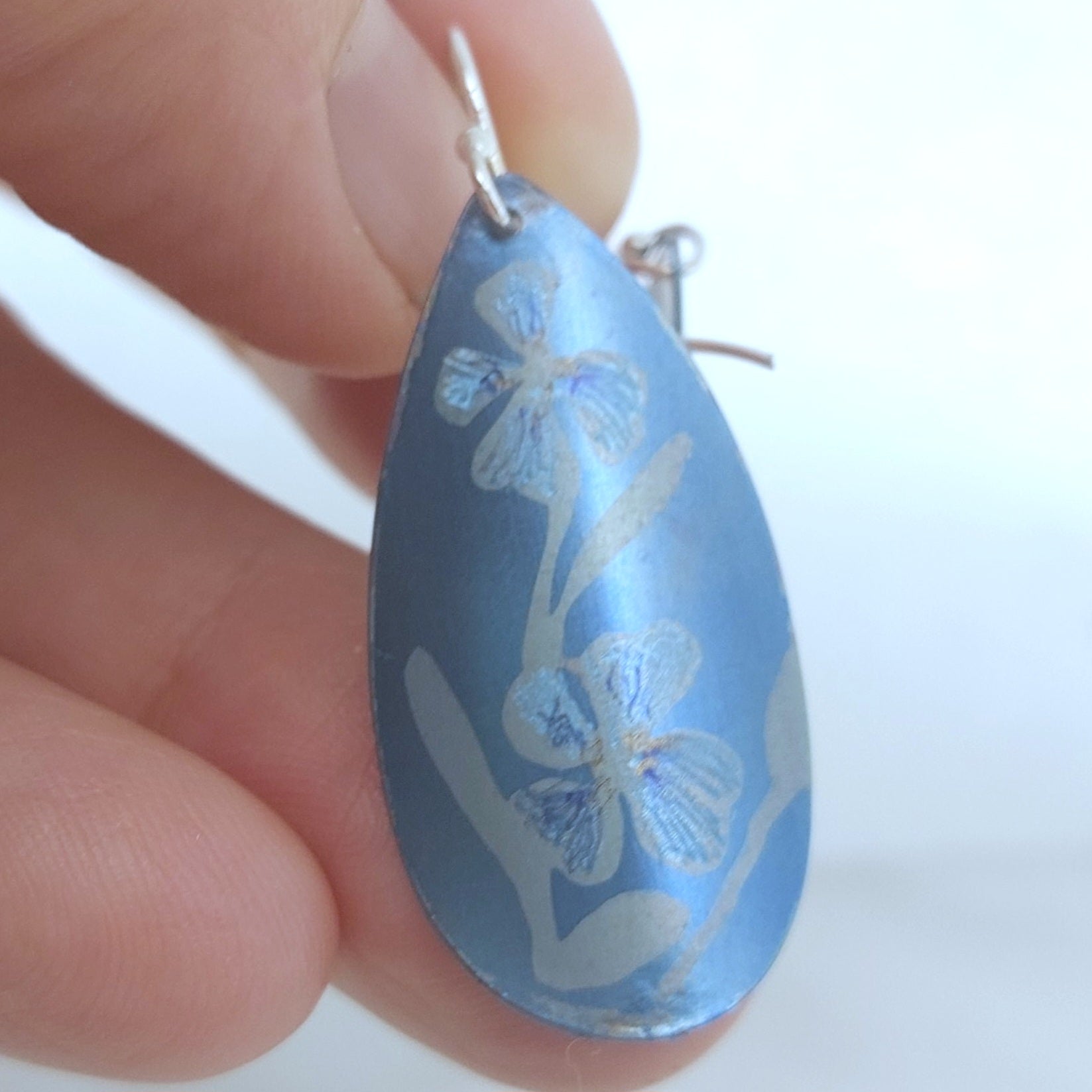 Titanium Dangles with Dampiera Design- Soft Blue and Green