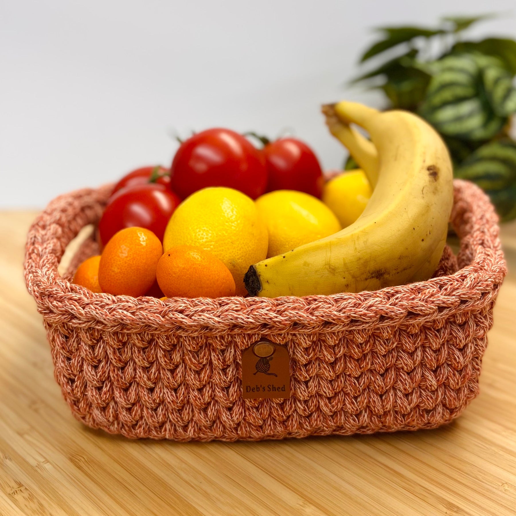 Handmade Crochet Basket - Variegated pumpkin - Square
