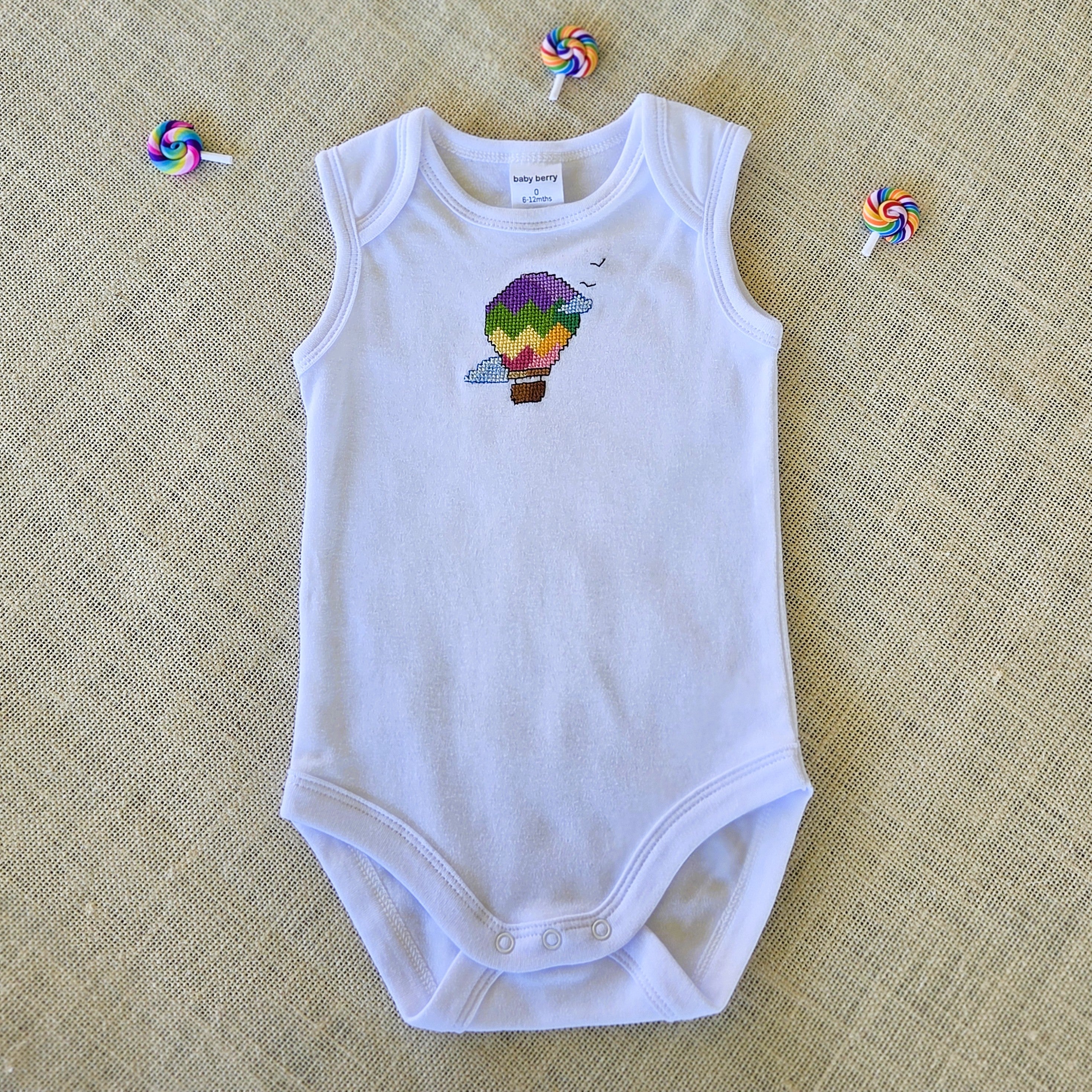 "Up, Up & Away" Sleeveless White Onesie - Size 0 (6-12 Months)