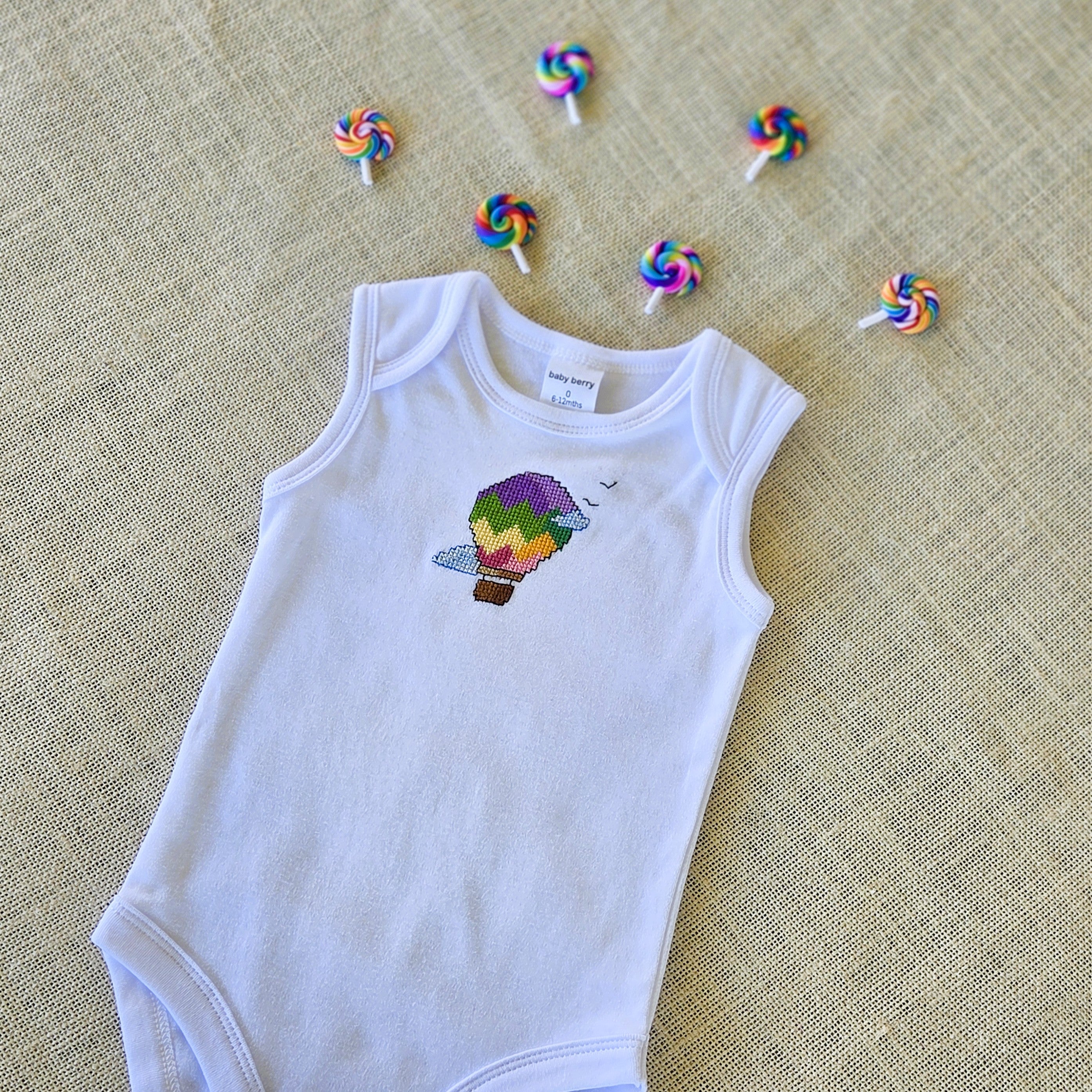 "Up, Up & Away" Sleeveless White Onesie - Size 0 (6-12 Months)