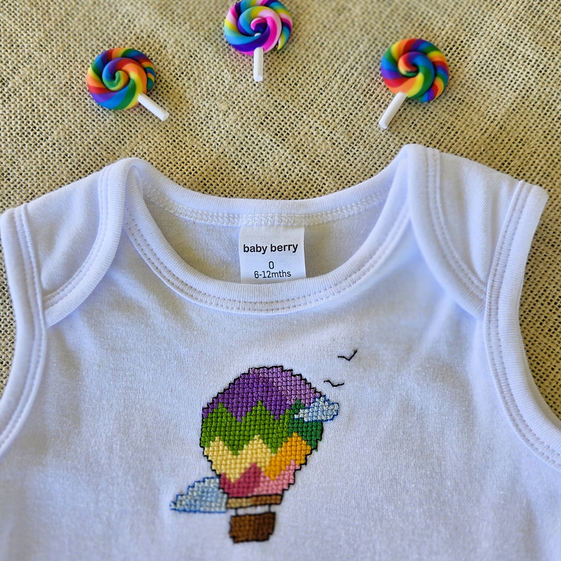"Up, Up & Away" Sleeveless White Onesie - Size 0 (6-12 Months)