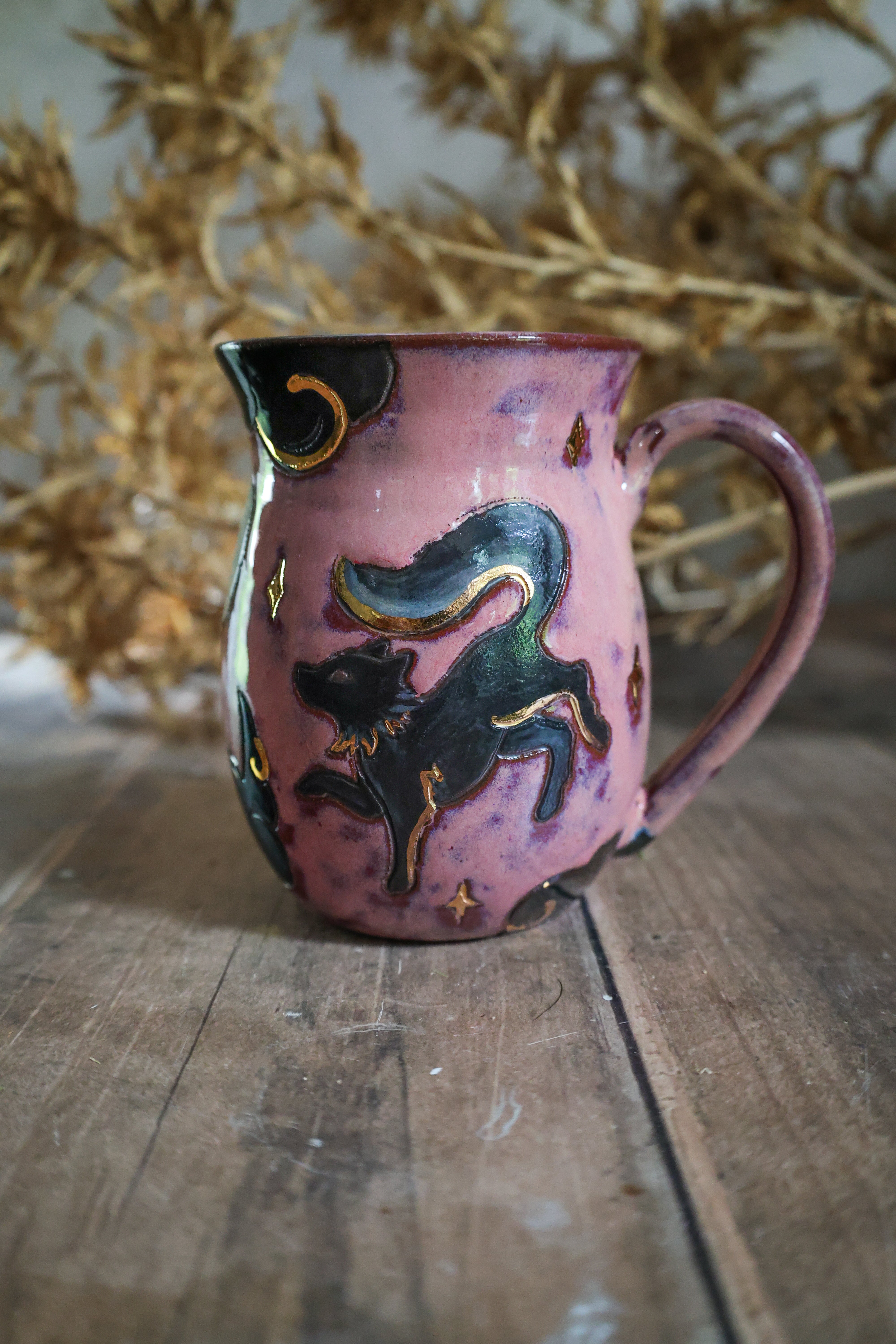 Hand Painted Ceramic Fox and Raven Mug