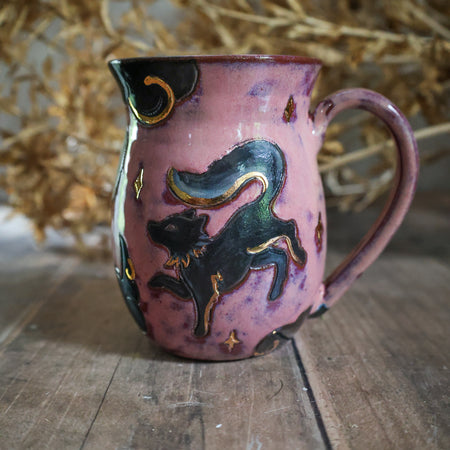 Hand Painted Ceramic Fox and Raven Mug