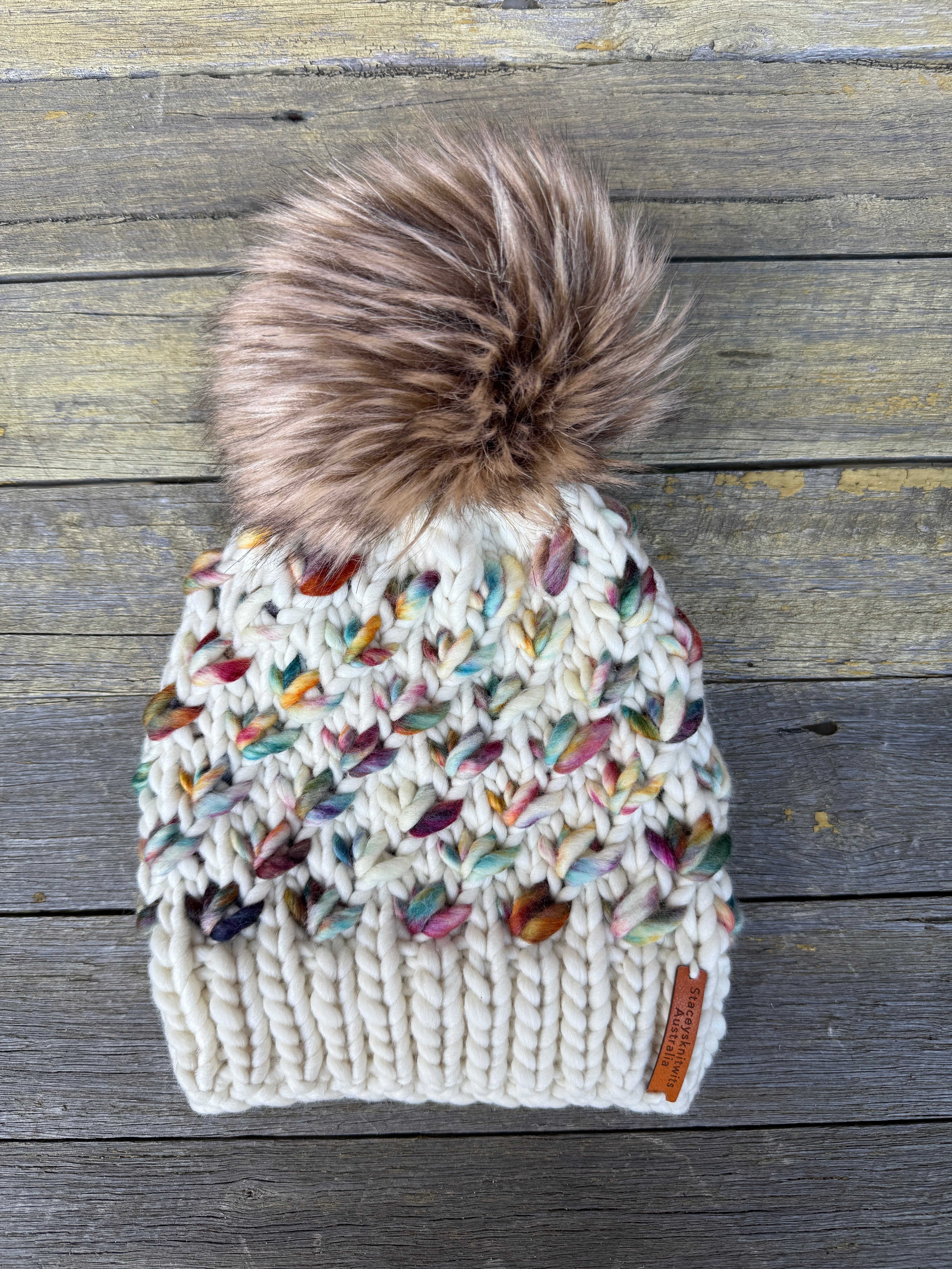 Hand Knitted Merino PomPom Beanie. Super Luxurious Ladies Beanie