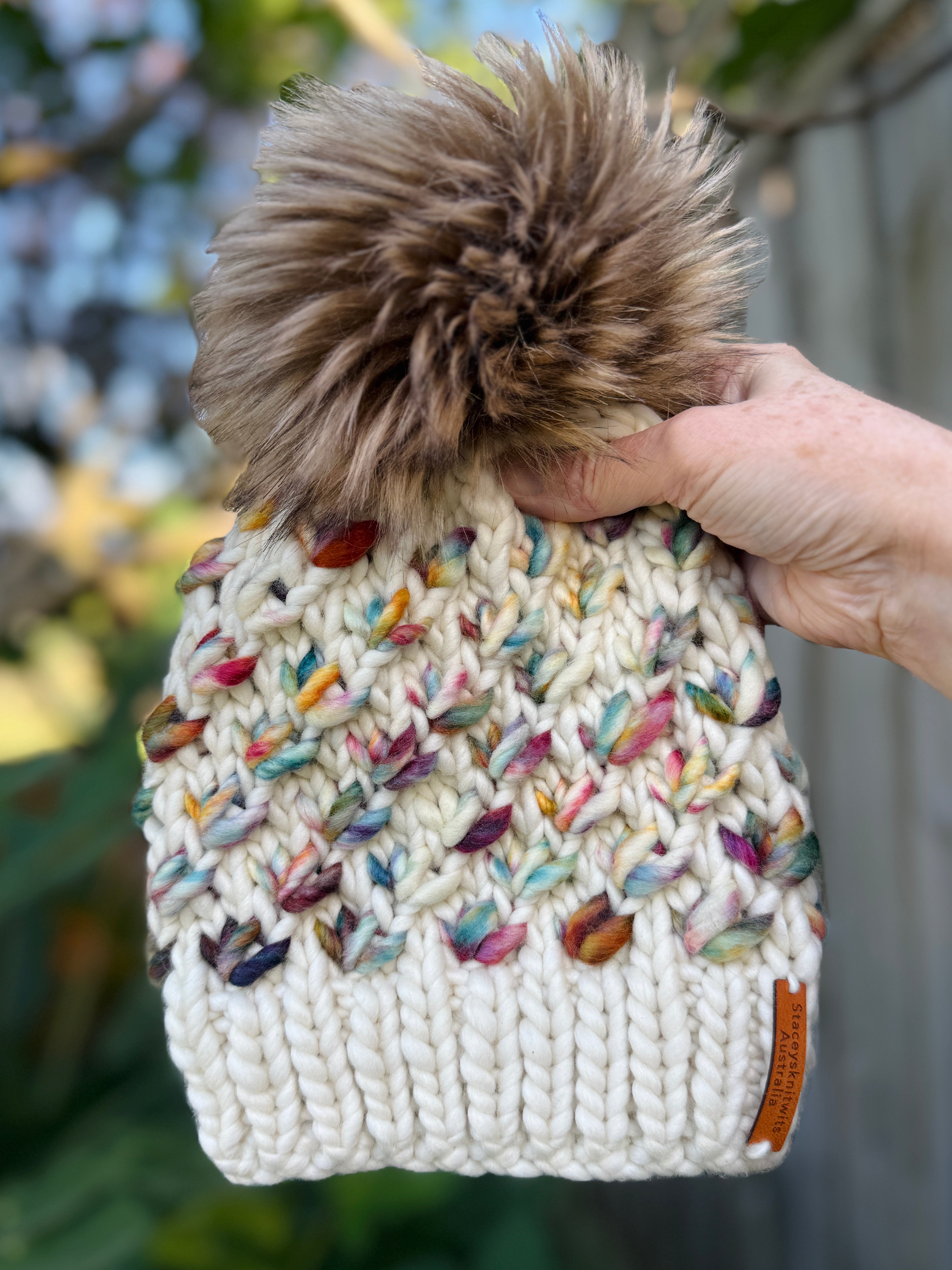 Hand Knitted Merino PomPom Beanie. Super Luxurious Ladies Beanie