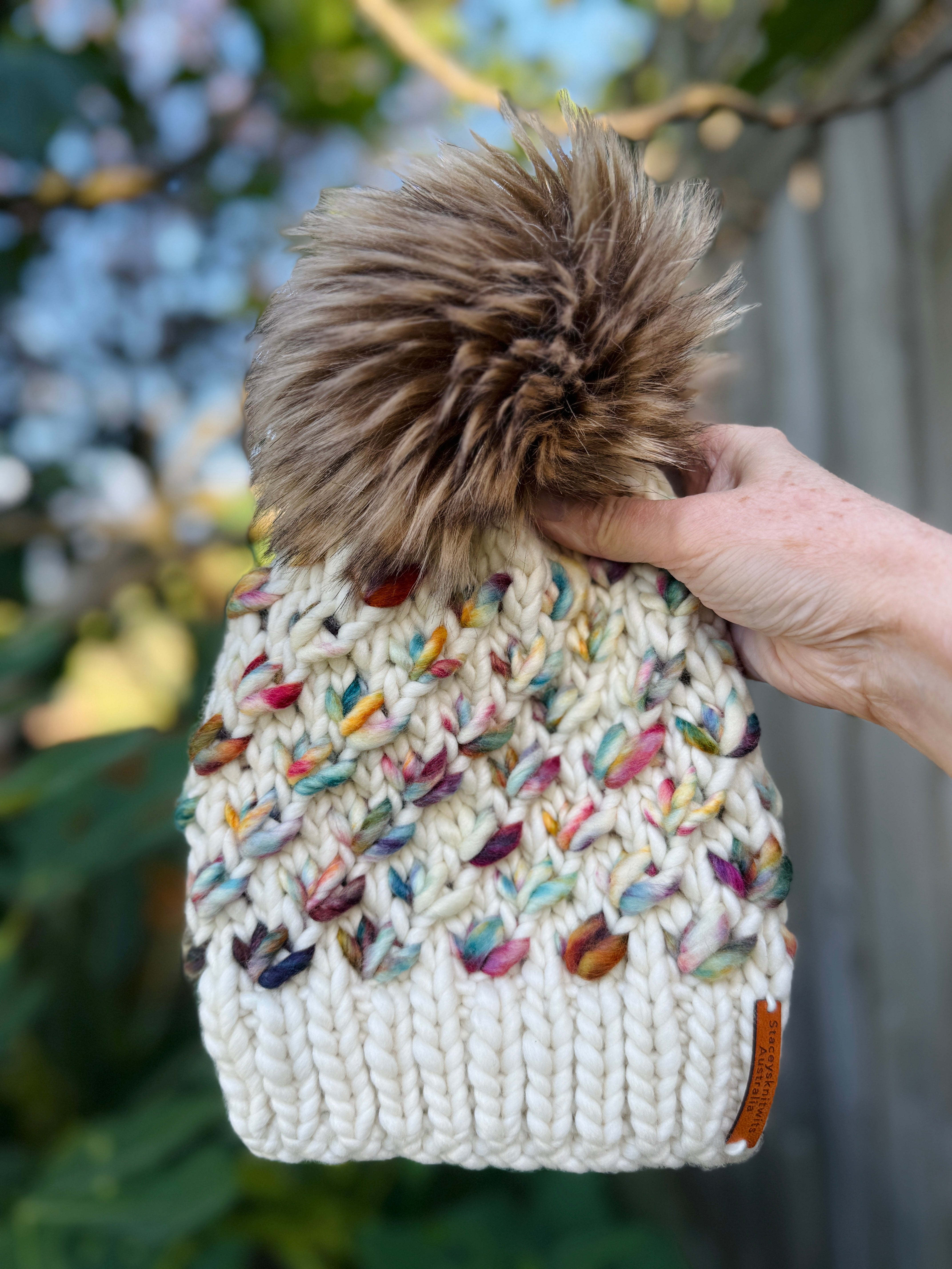 Hand Knitted Merino PomPom Beanie. Super Luxurious Ladies Beanie
