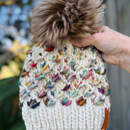 Hand Knitted Merino PomPom Beanie. Super Luxurious Ladies Beanie