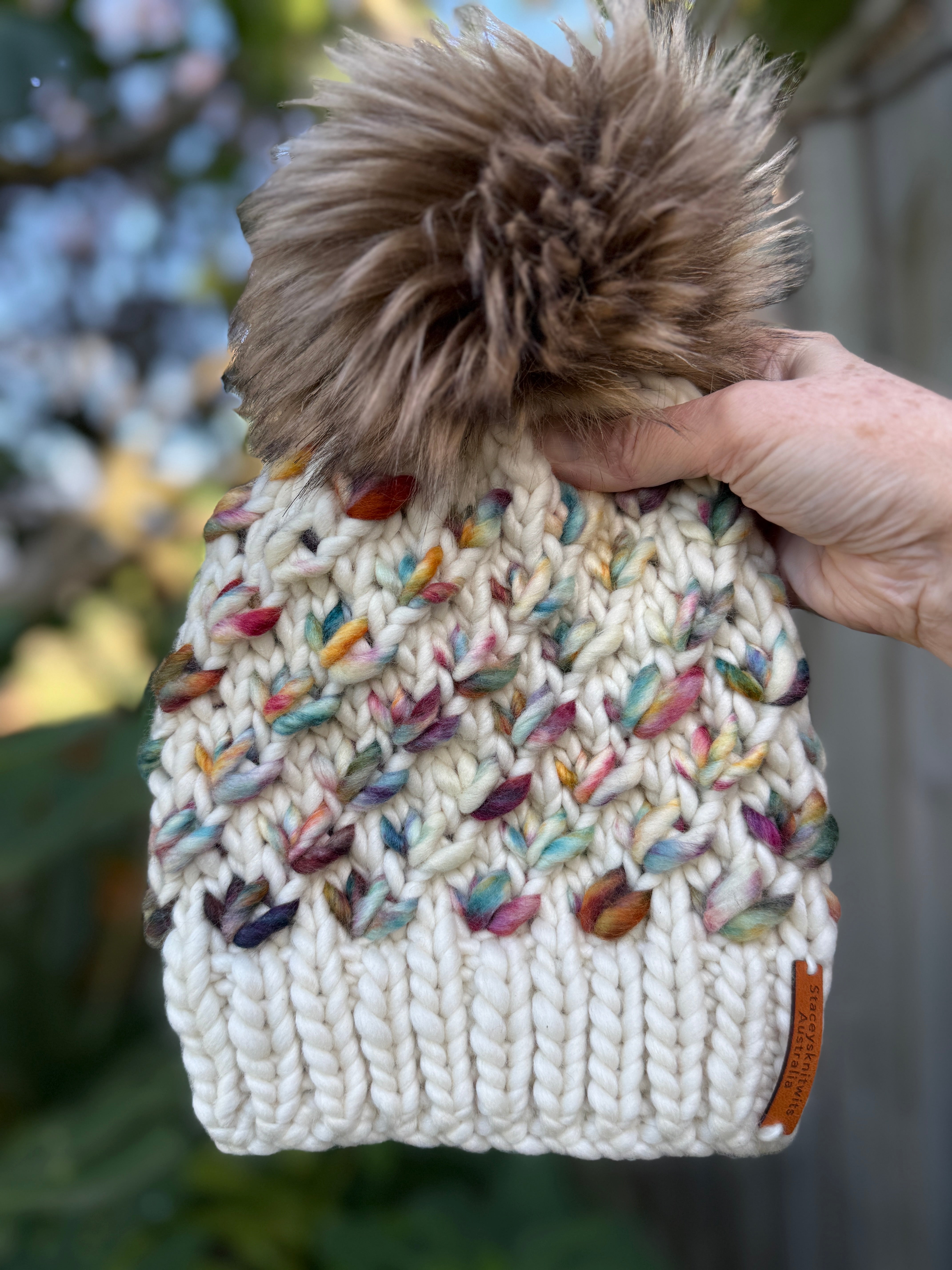 Hand Knitted Merino PomPom Beanie. Super Luxurious Ladies Beanie