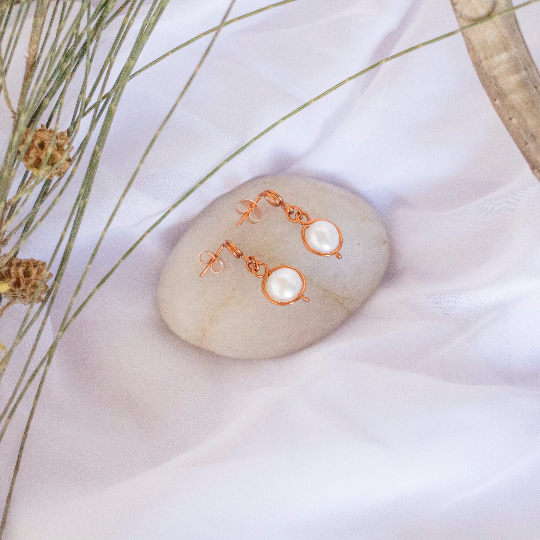 Baroque Pearl Antique Copper Loop Stud Earrings | Dark Copper