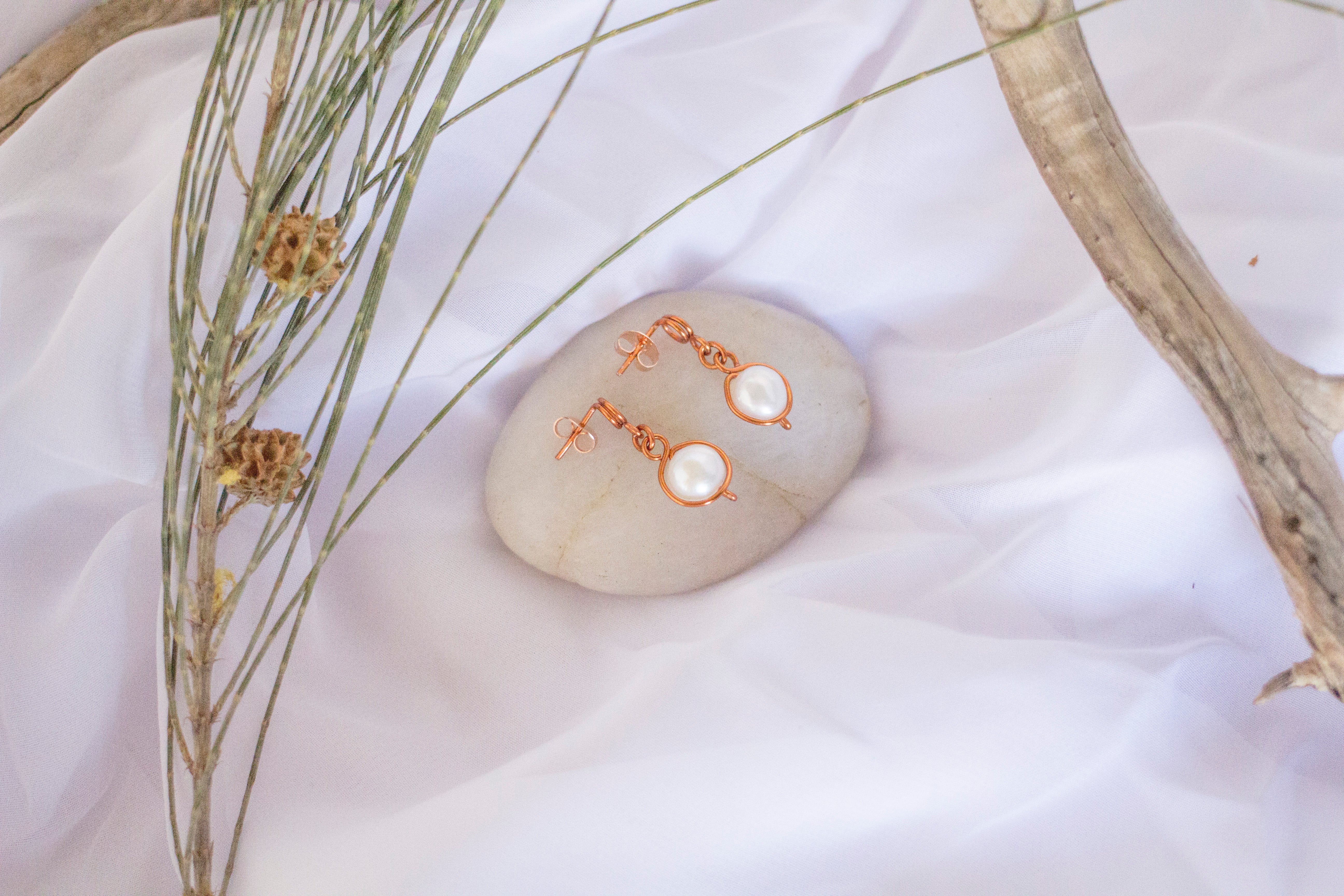 Baroque Pearl Antique Copper Loop Stud Earrings | Dark Copper