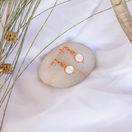 Baroque Pearl Antique Copper Loop Stud Earrings | Dark Copper