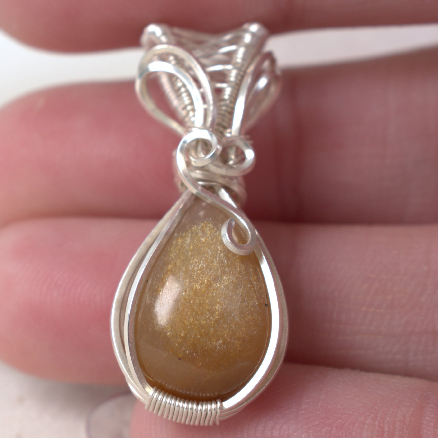 Wire Wrapped Australian Golden Sheen Sunstone Keepsake Pendant