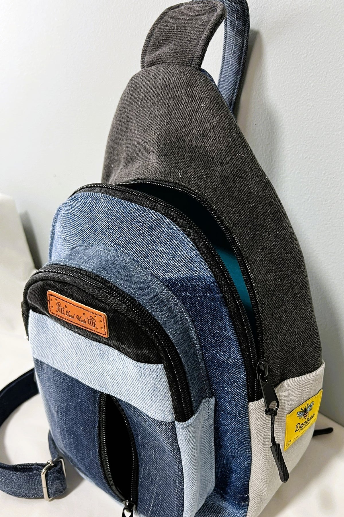Upcycled Denim & Cotton Multi Pocket Sling Bag