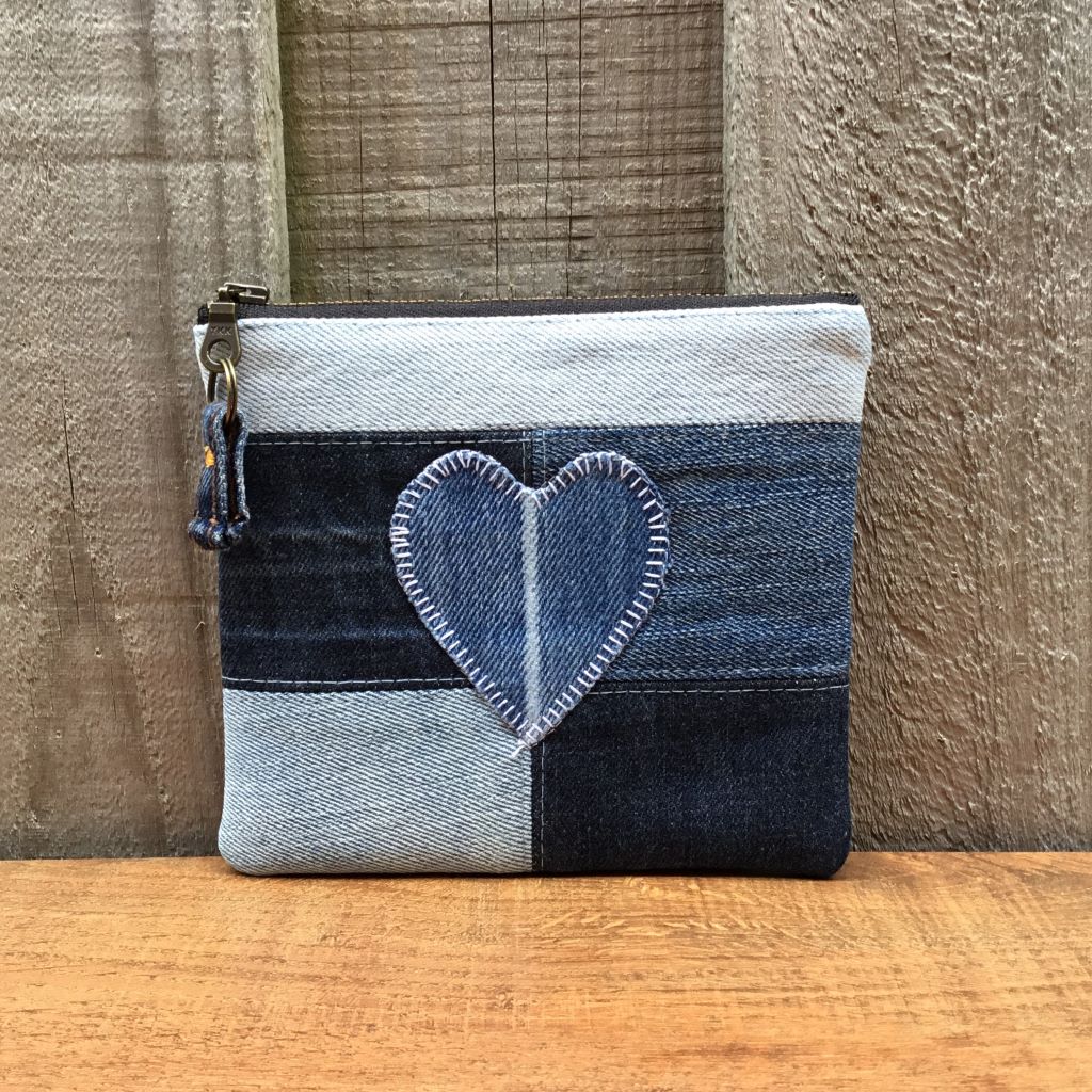 Upcycled Denim Purse – Blue Denim Heart