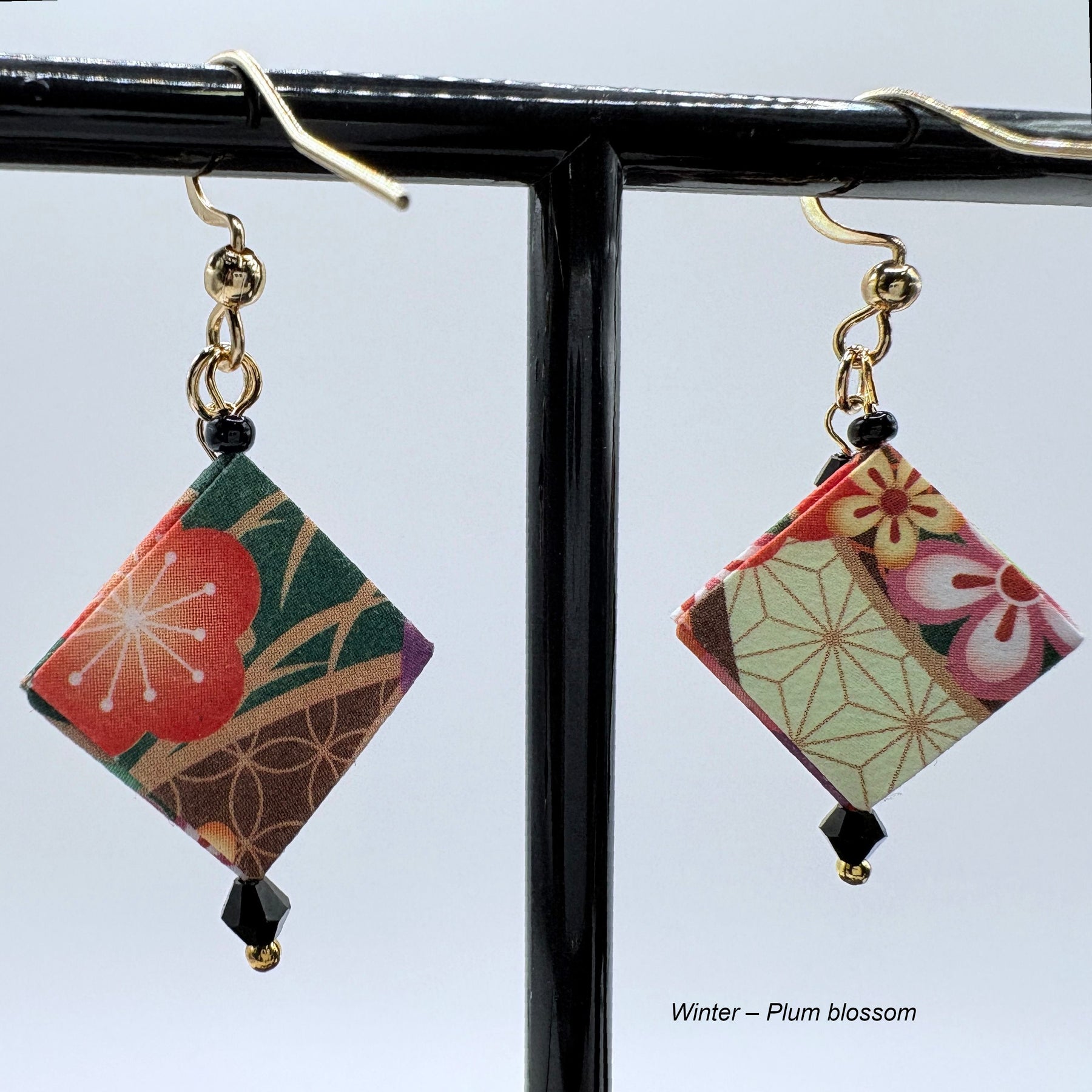 Origami Earrings – Botanicals of the Seasons – Set of 4.  Japanese Paper Jewellery