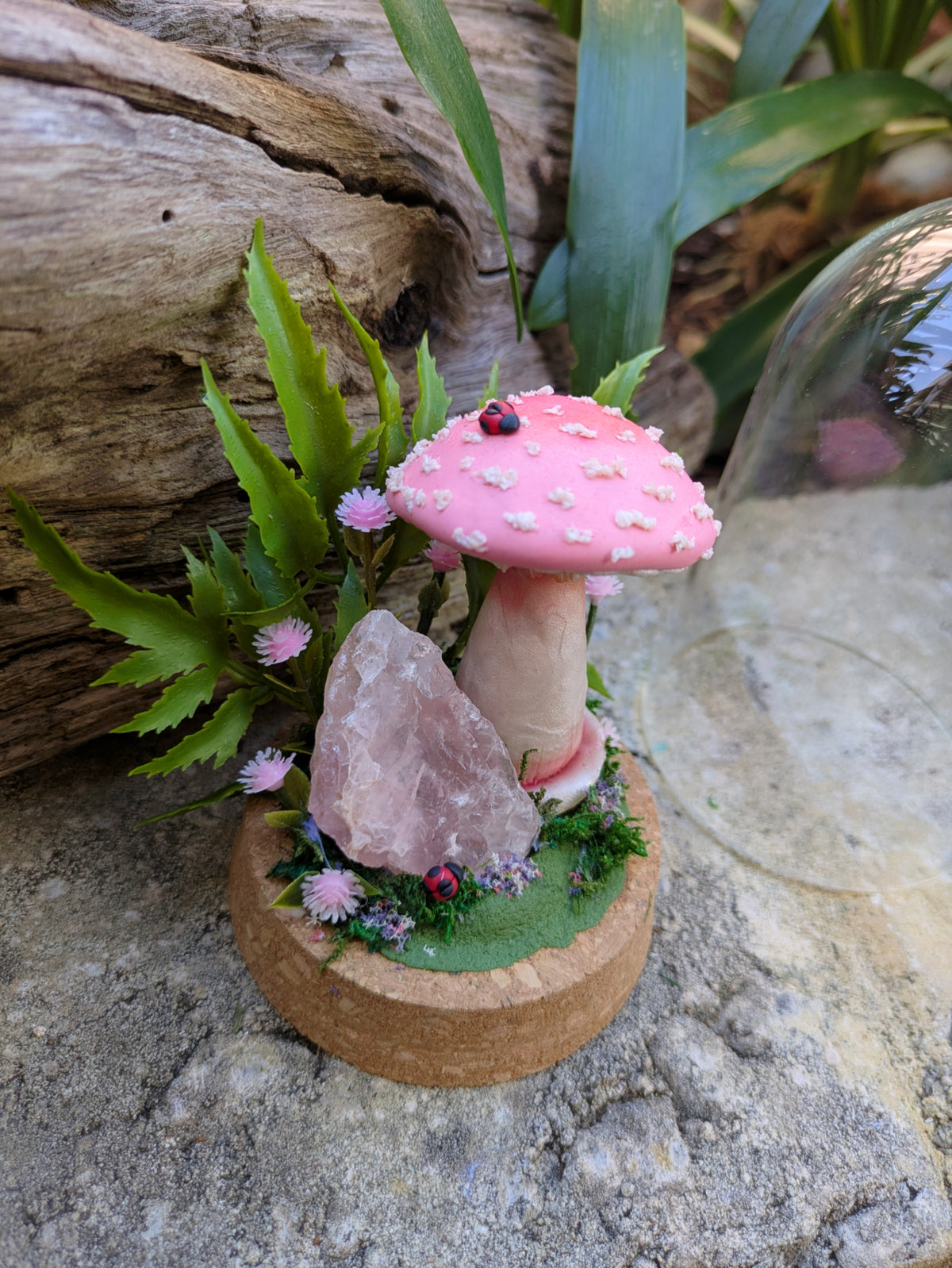 Enchanted Pink Mushroom & Rose Quartz Dome