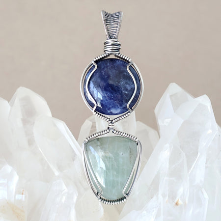 Sterling Silver Sodalite and Aquamarine Pendant ~ Talisman of Insight and Clarity