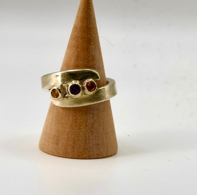 Citrine, Saphire and Amythyst Ring in 925 Silver