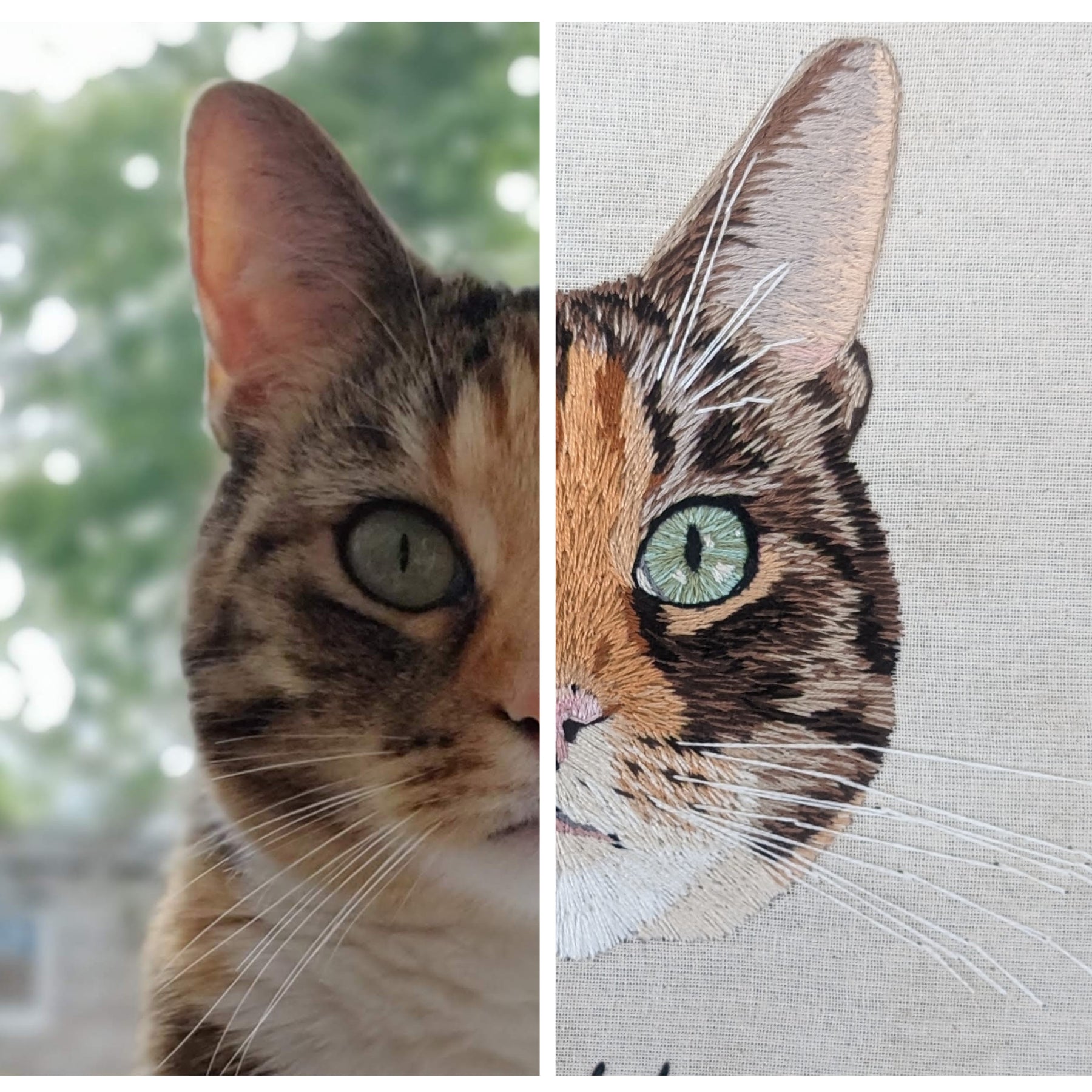 Custom, personalised, hand-stitched pet portrait in full colour