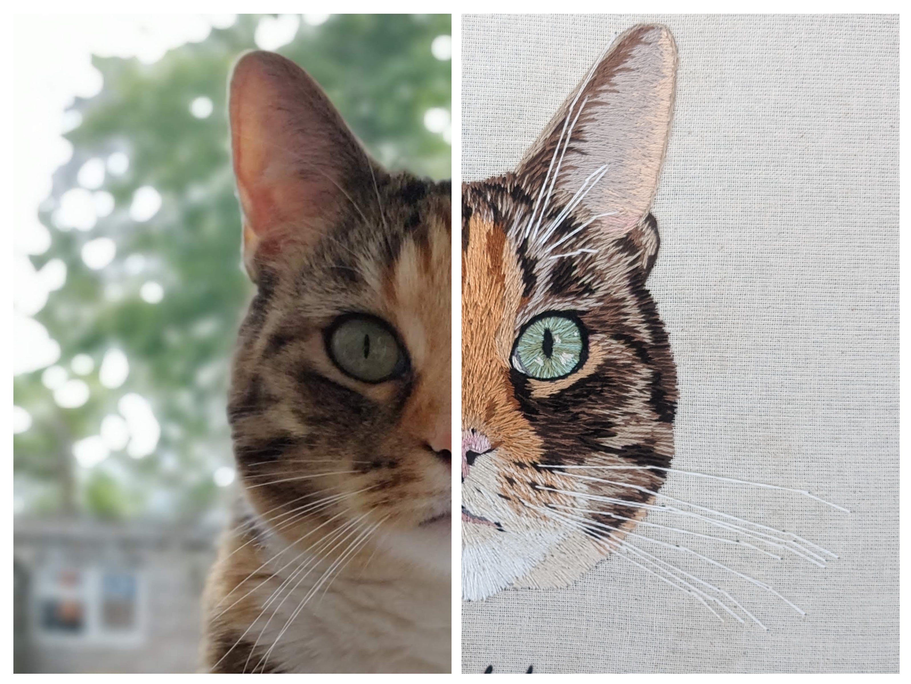 Custom, personalised, hand-stitched pet portrait in full colour
