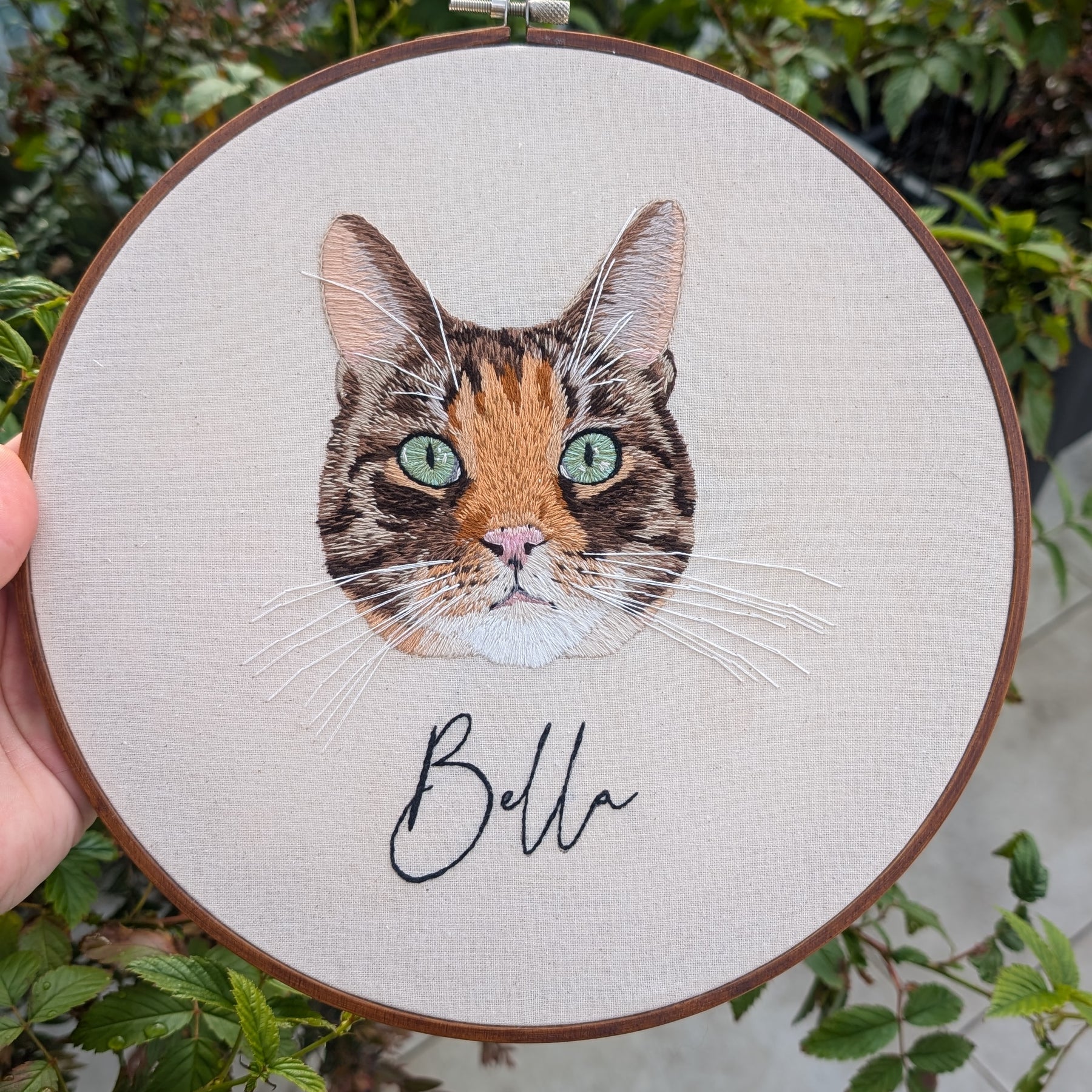 Custom, personalised, hand-stitched pet portrait in full colour