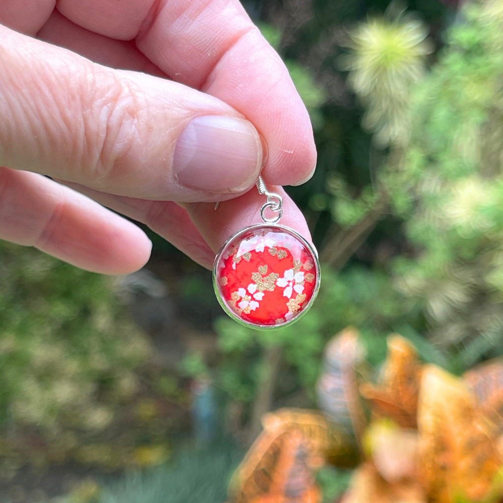A Splash of Red Handmade Earrings • Floral Japanese Paper Glass Earrings