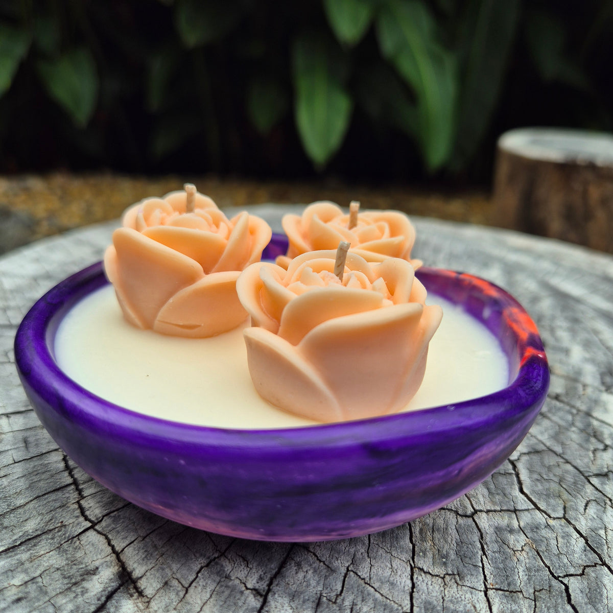 Concrete organic shaped bowl candle with black raspberry lime fragrance