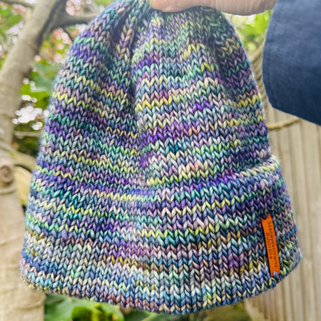 Hand-Knitted Merino Wool Beanie – Double Brim Extra Warm Unisex Winter Hat Blue Green