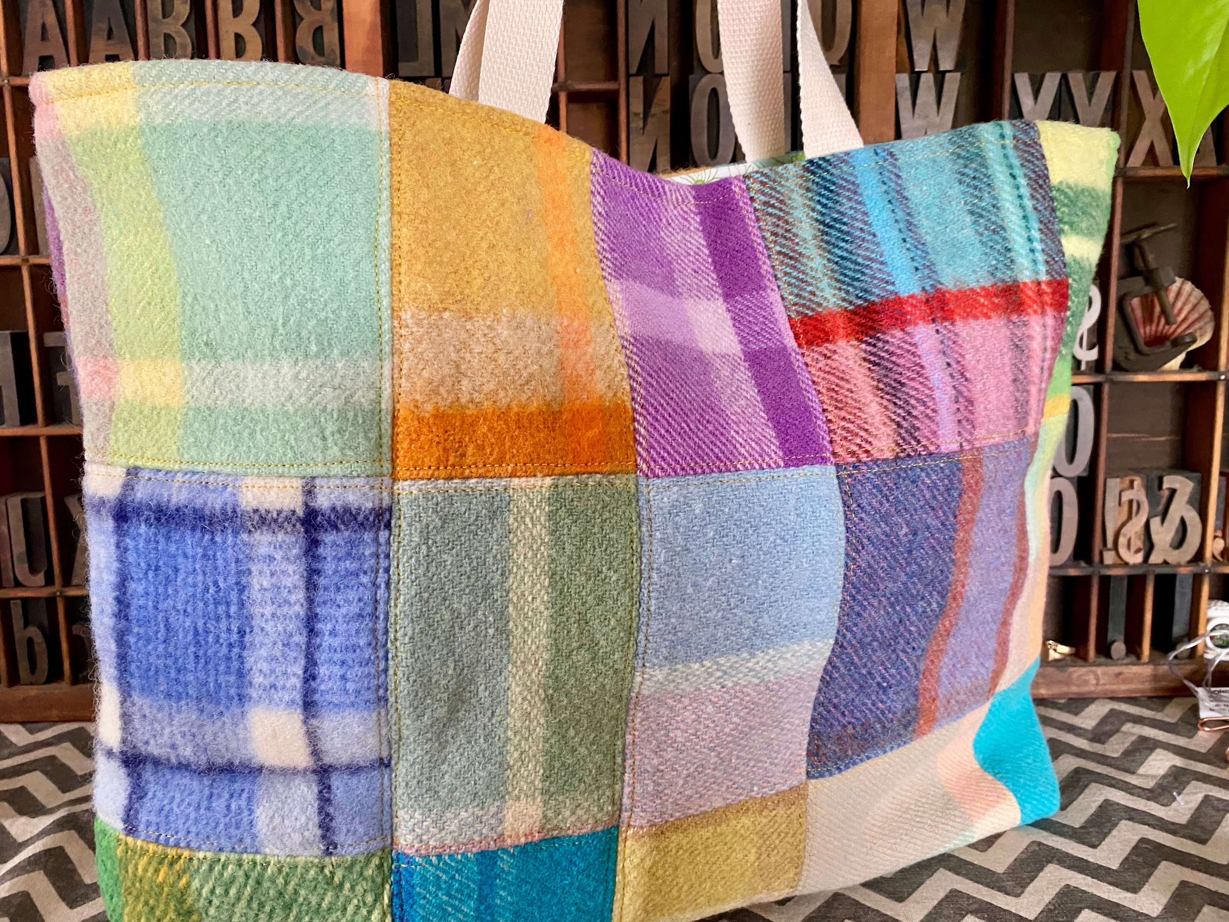 Upcycled Woollen Blanket - Market Tote - Patchwork