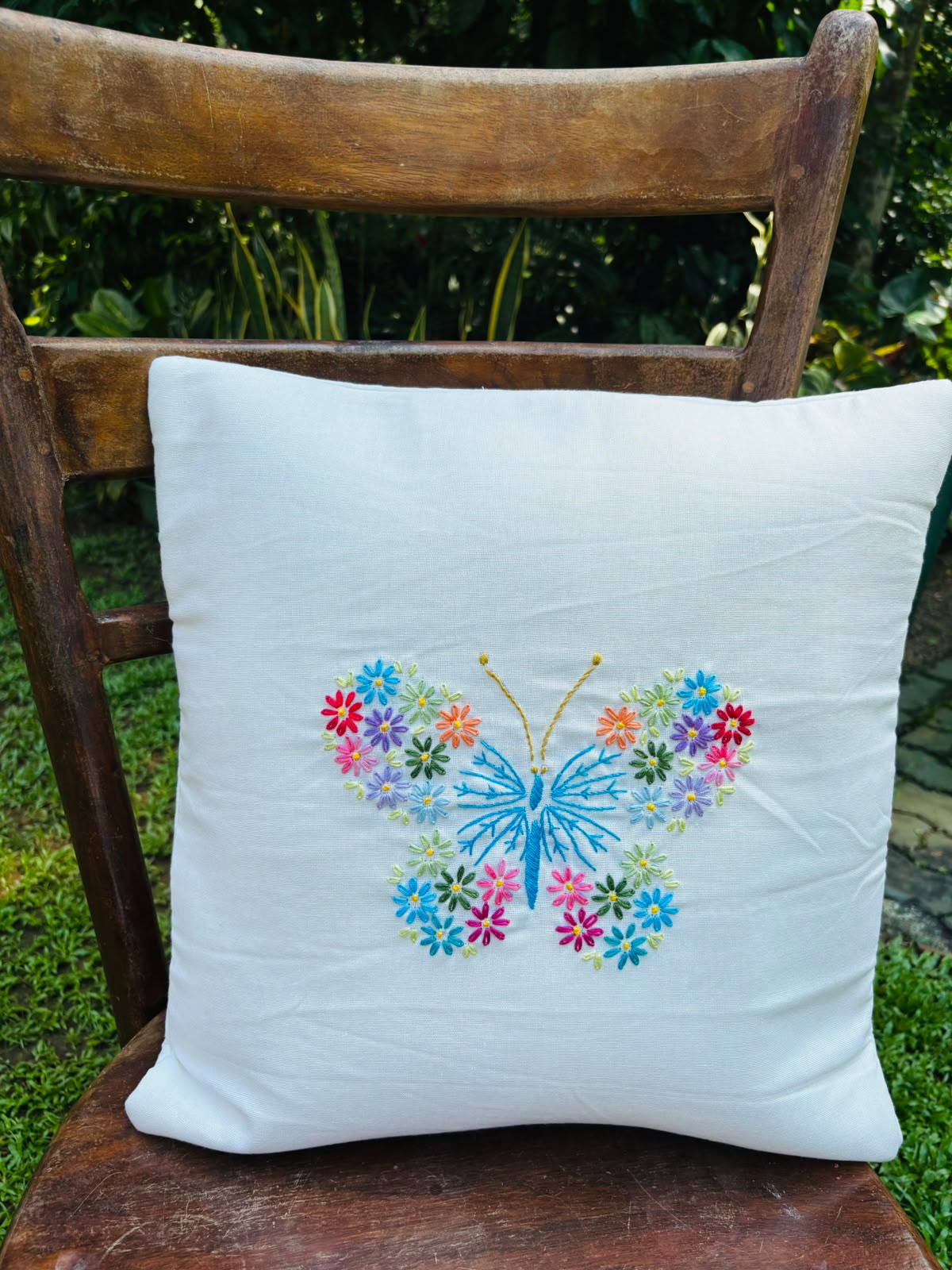 Hand Embroidered Floral Cushion/Pillow Cover