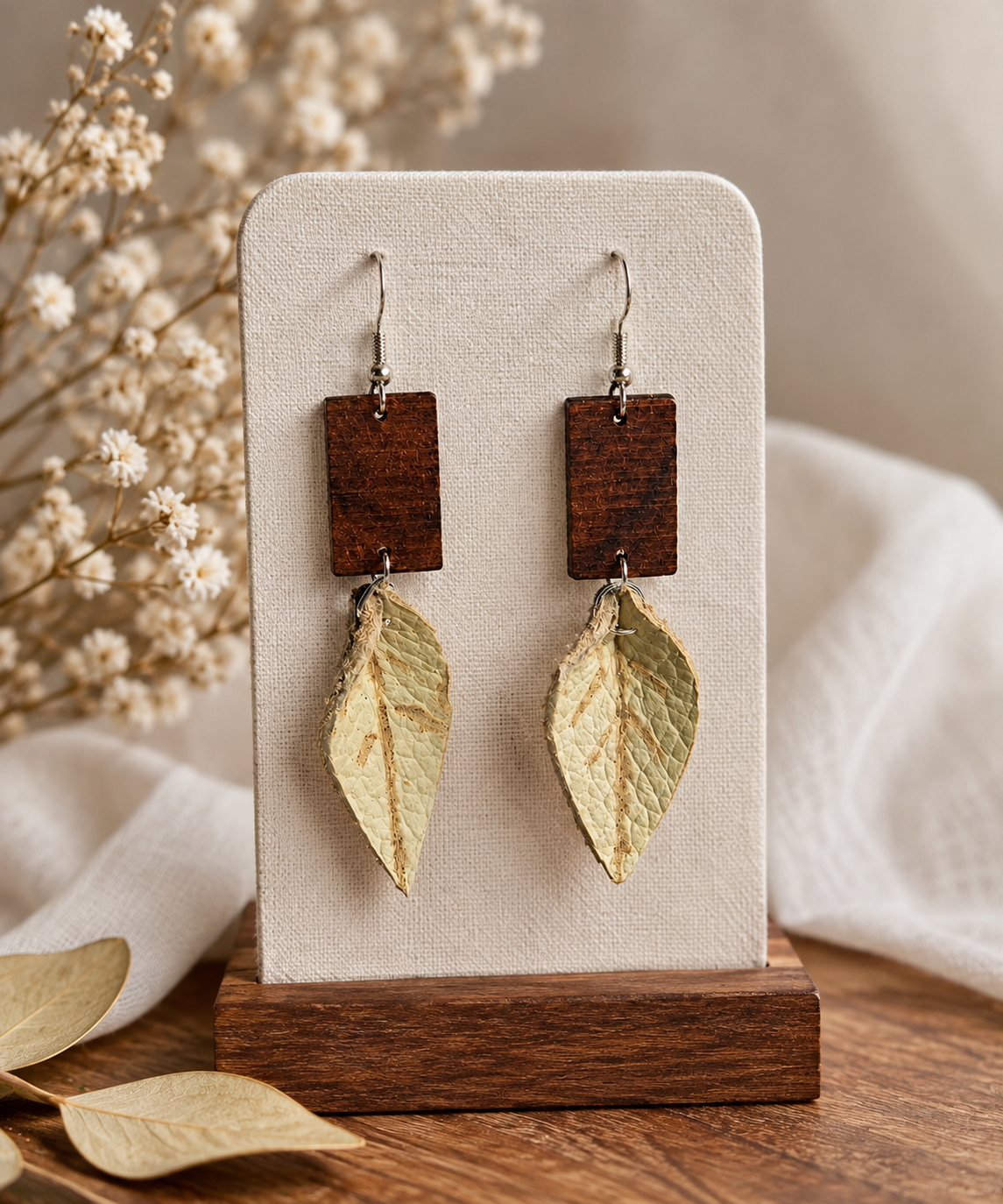 (Copy) Handmade Timber and Leather Leave Earrings 🌿