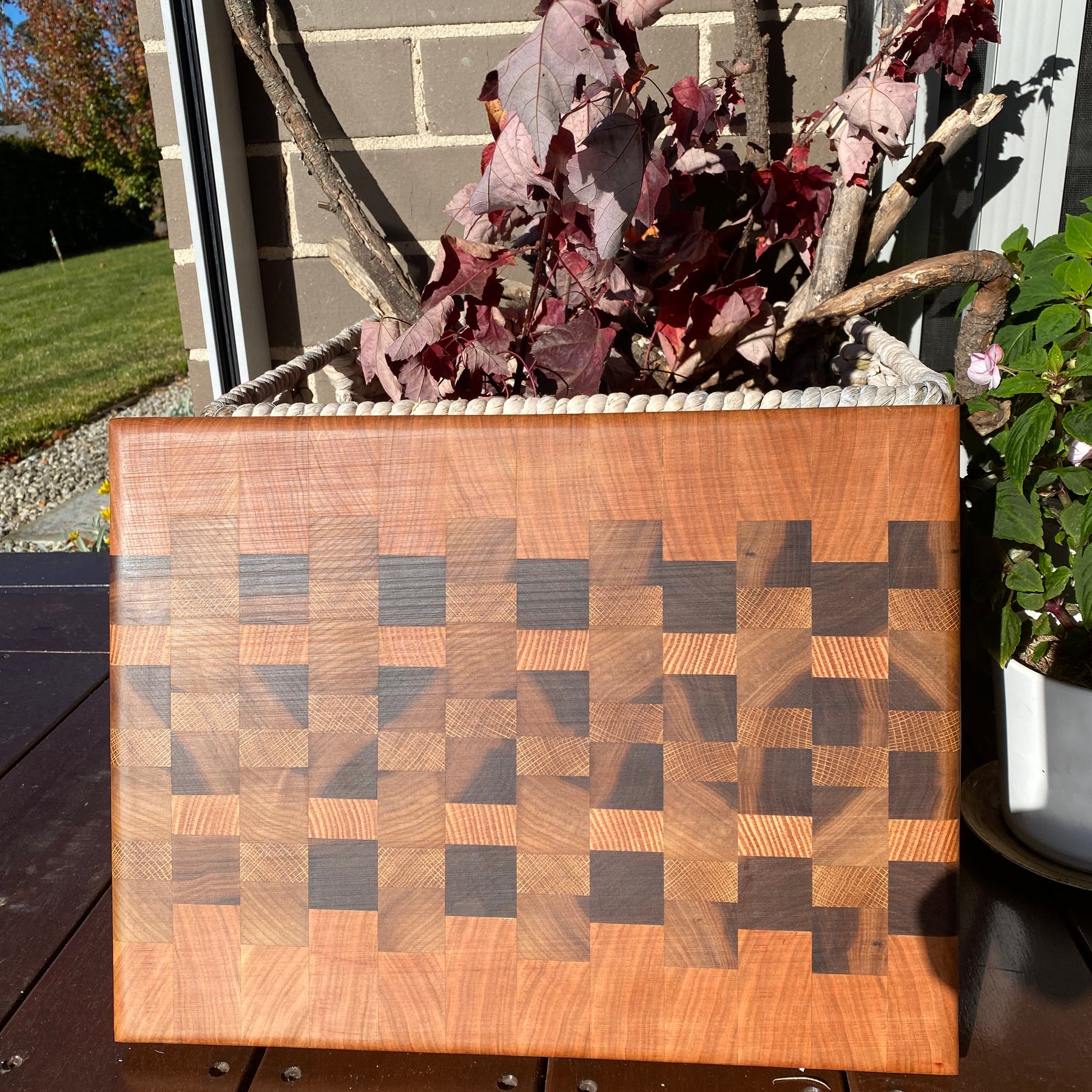 Handmade End Grain Chopping Board, Featuring Cherry and Black Walnut