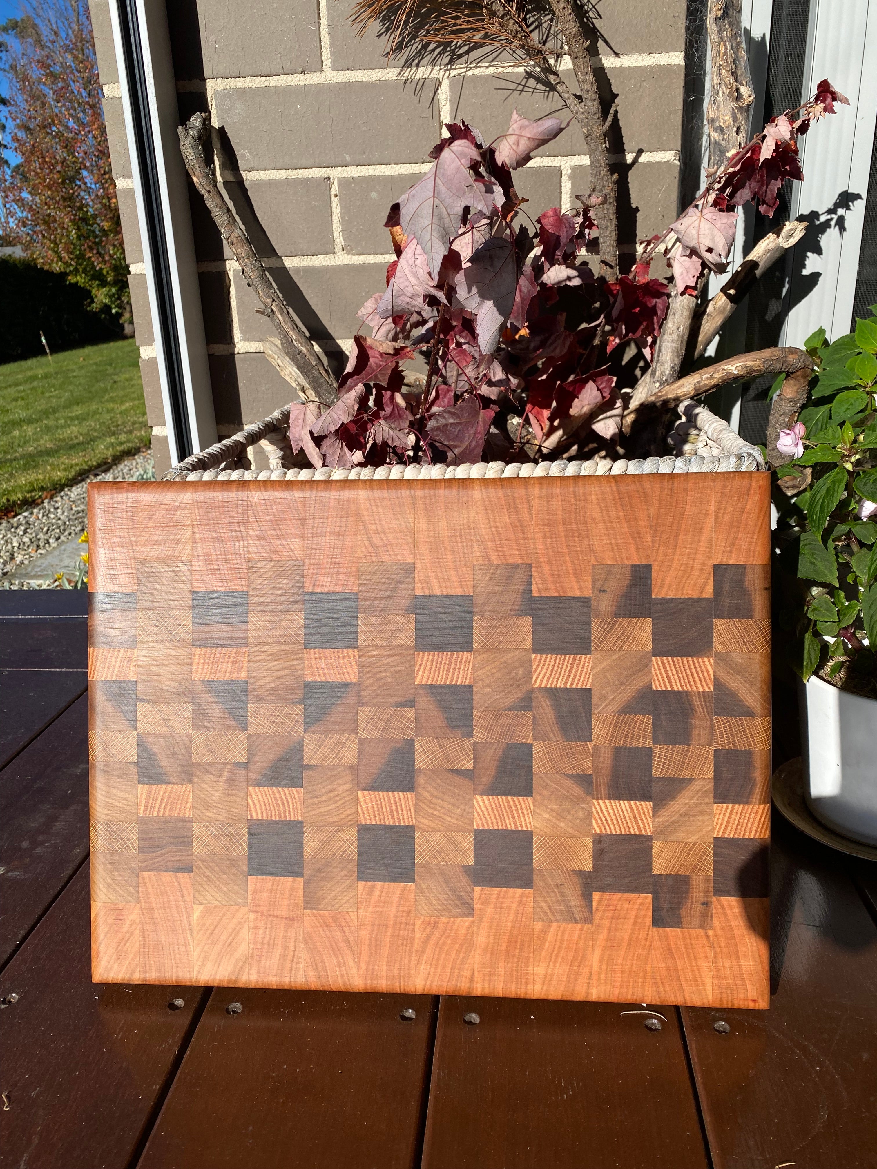Handmade End Grain Chopping Board, Featuring Cherry and Black Walnut