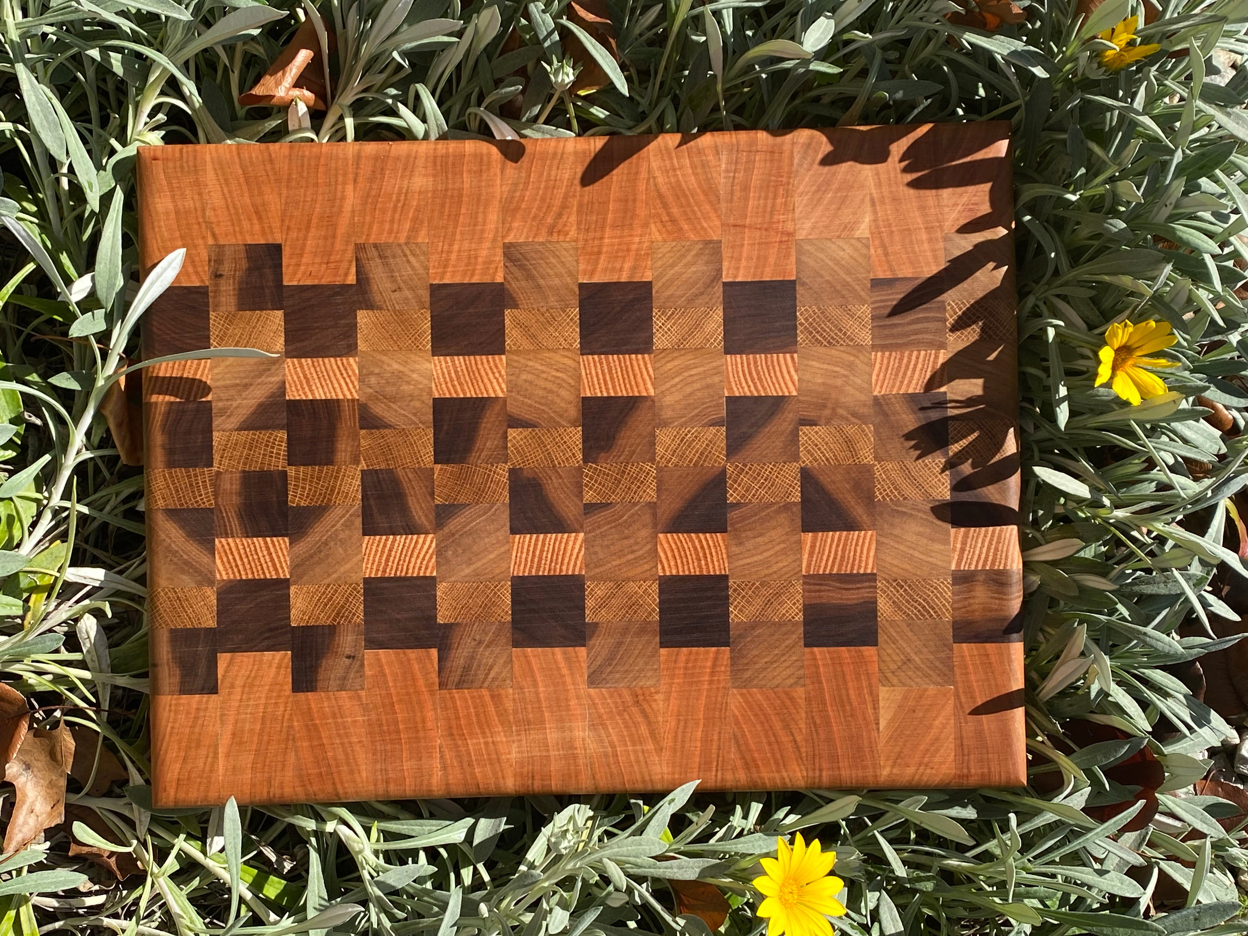 Handmade End Grain Chopping Board, Featuring Cherry and Black Walnut