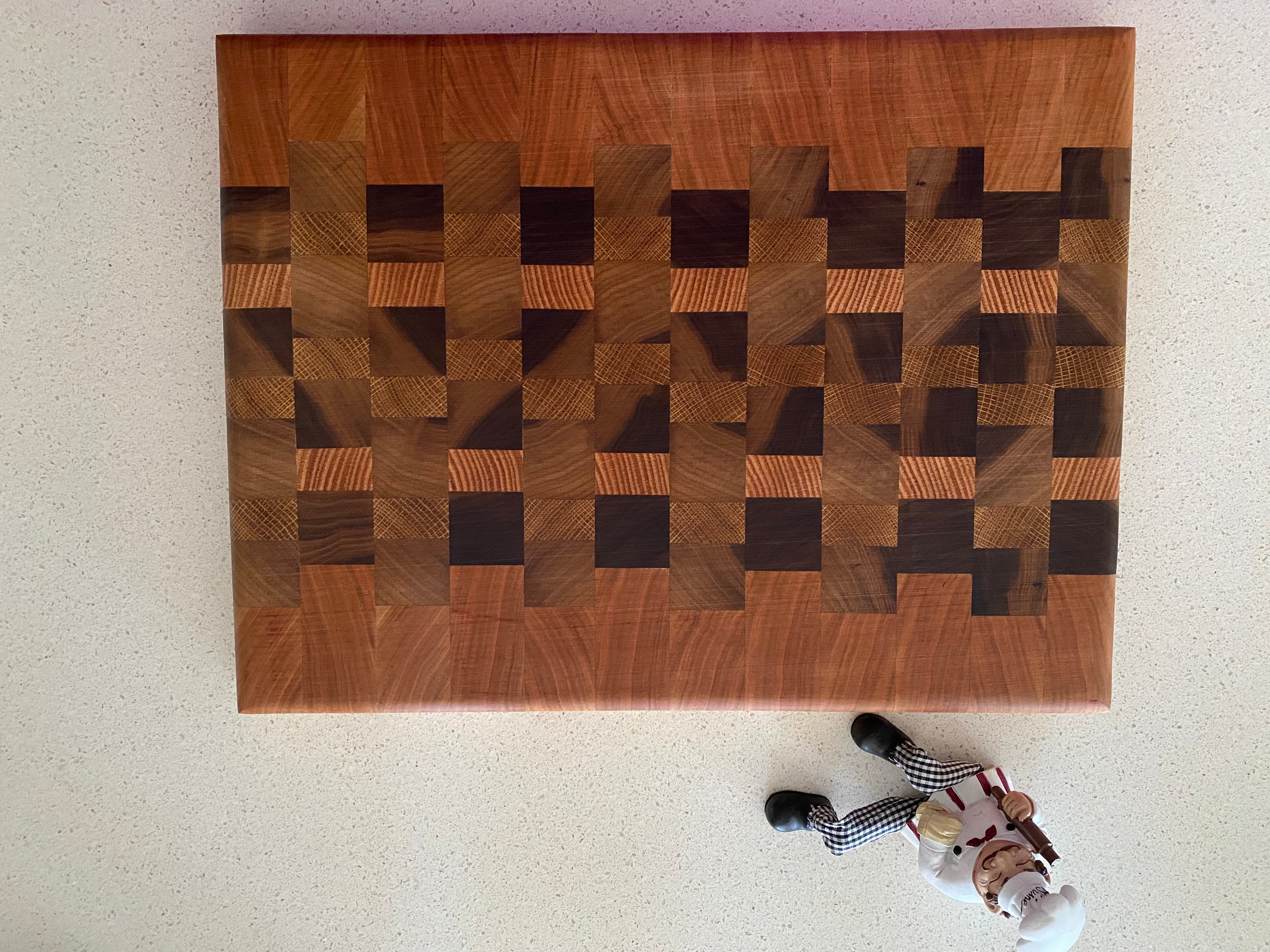 Handmade End Grain Chopping Board, Featuring Cherry and Black Walnut
