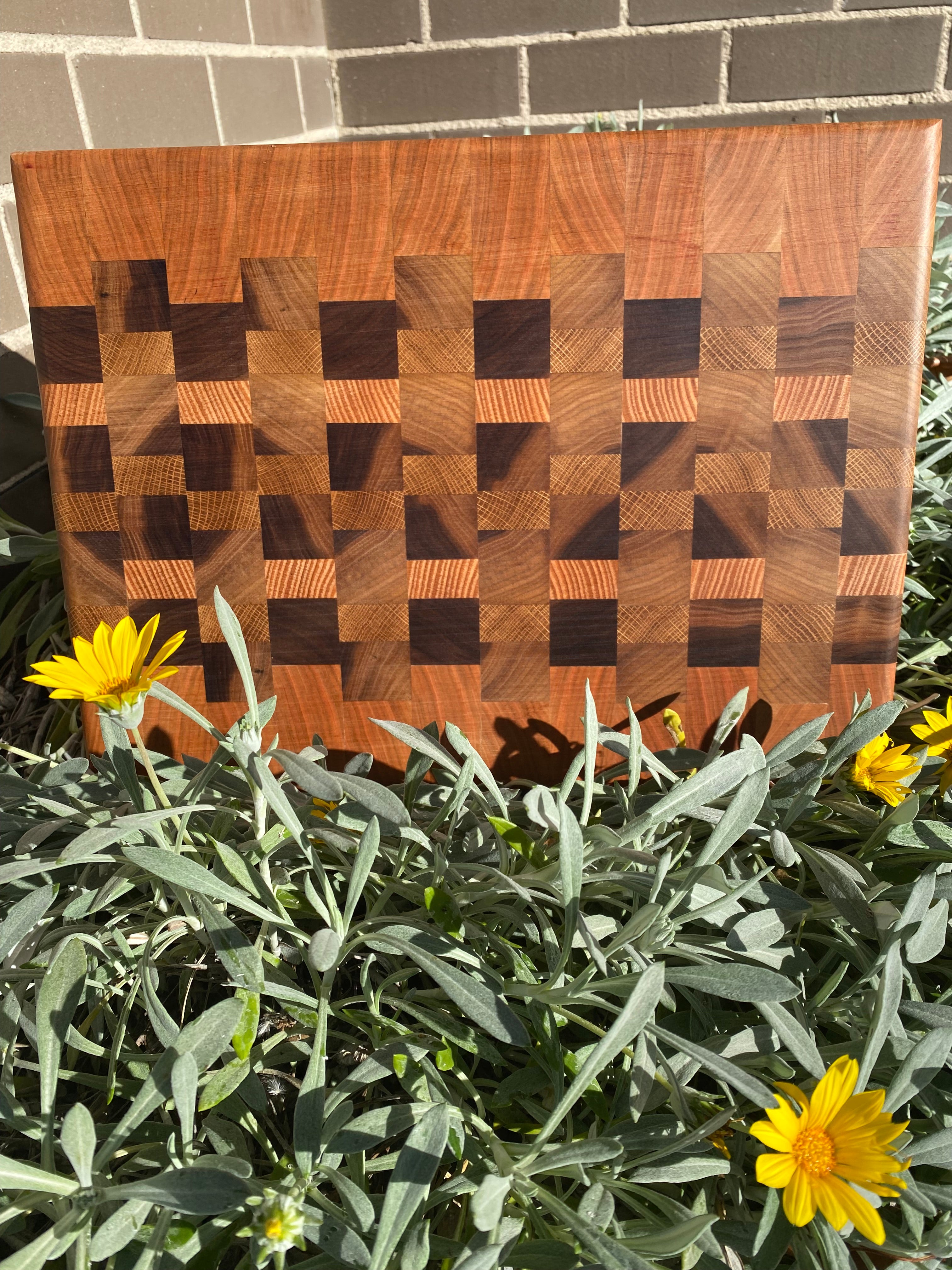 Handmade End Grain Chopping Board, Featuring Cherry and Black Walnut