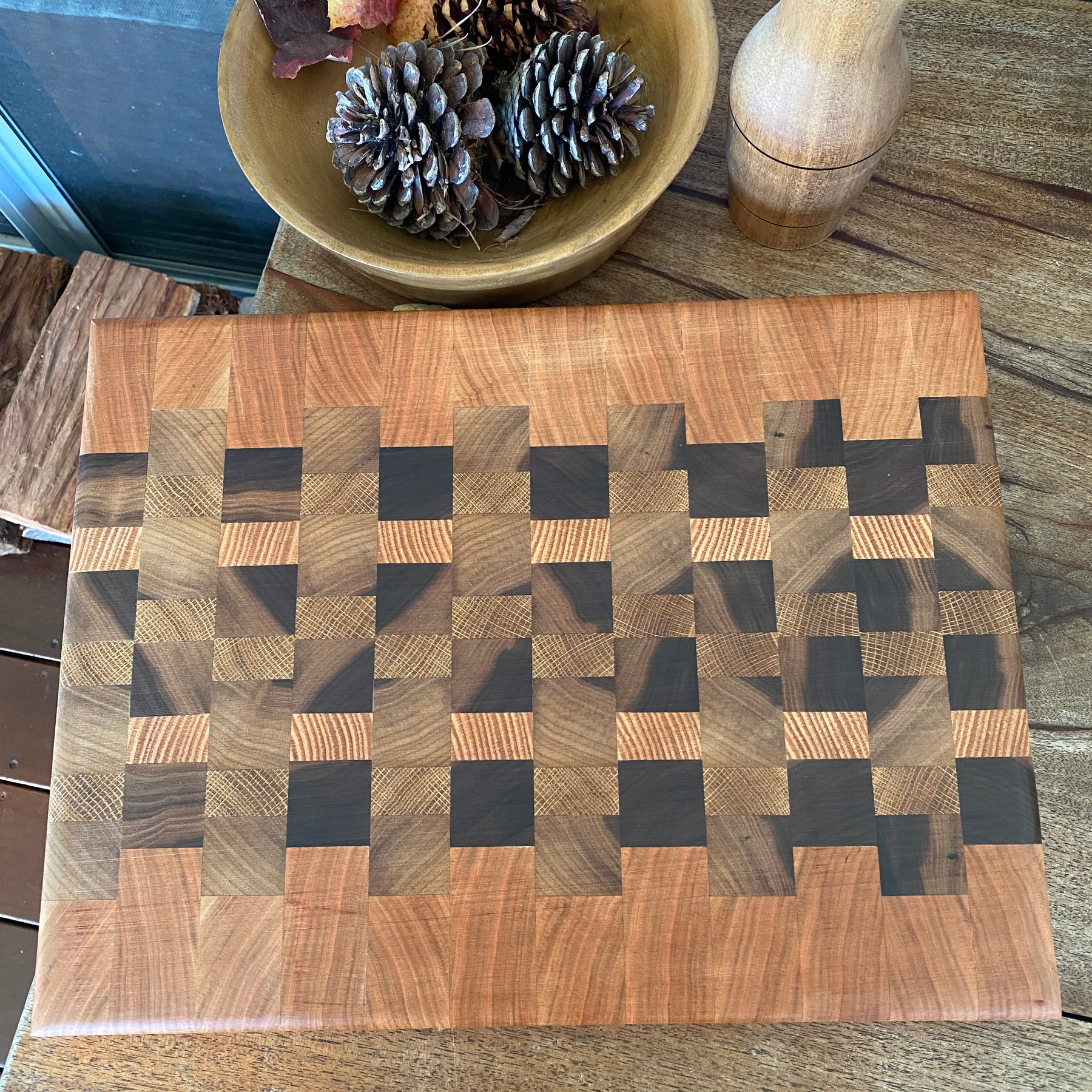 Handmade End Grain Chopping Board, Featuring Cherry and Black Walnut