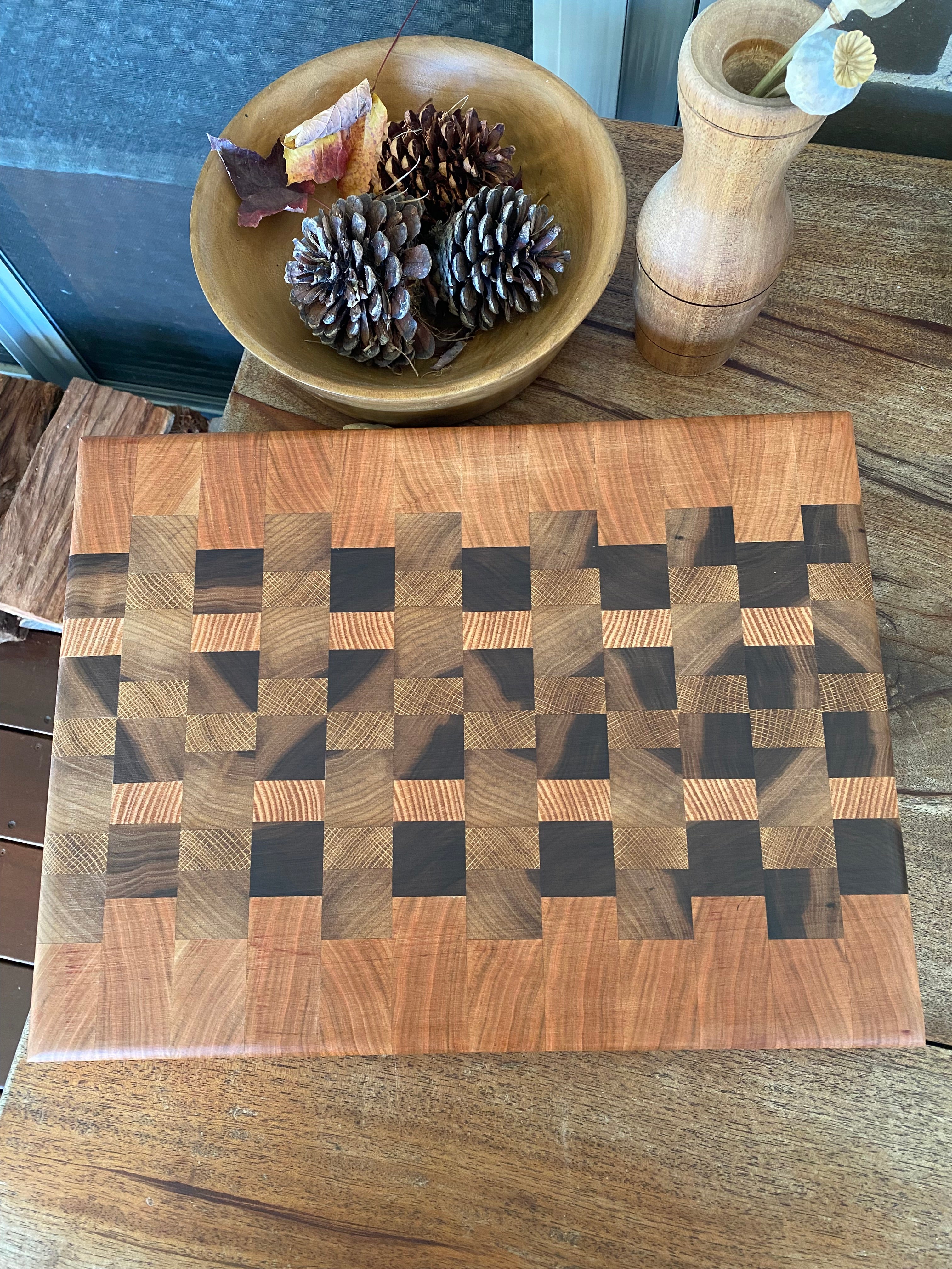 Handmade End Grain Chopping Board, Featuring Cherry and Black Walnut