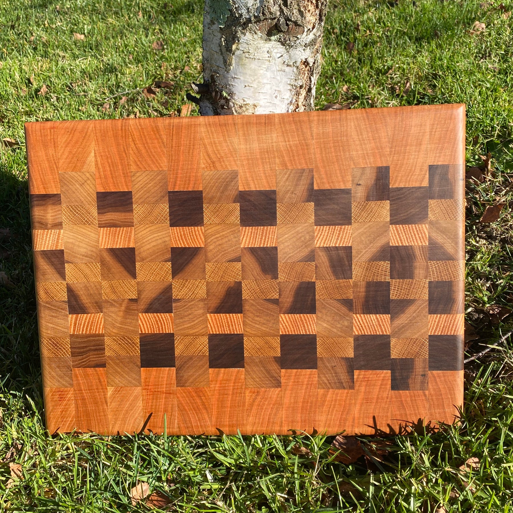 Handmade End Grain Chopping Board, Featuring Cherry and Black Walnut