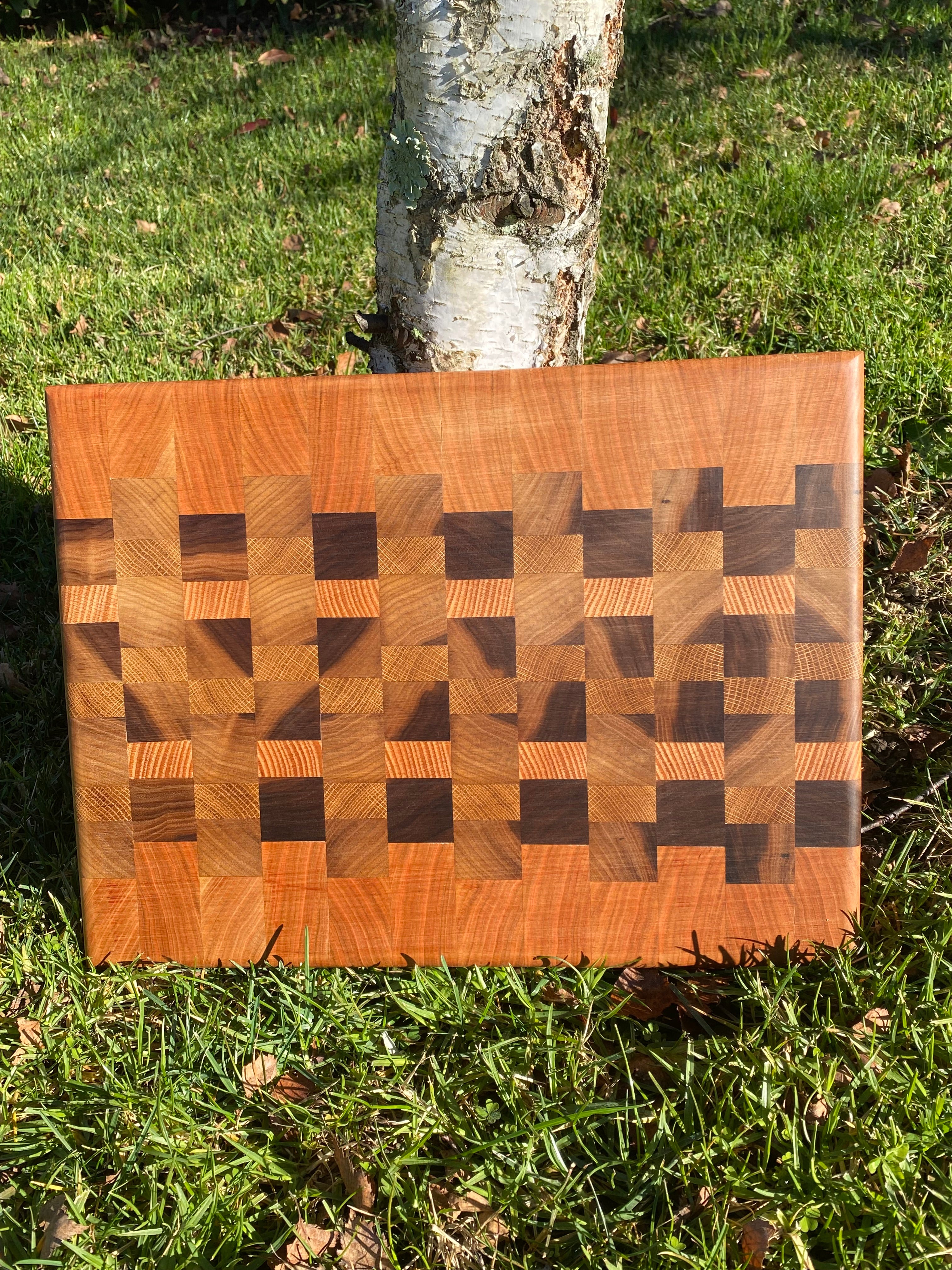 Handmade End Grain Chopping Board, Featuring Cherry and Black Walnut