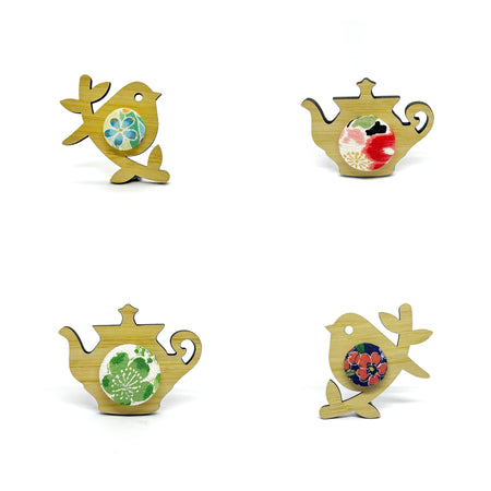 Kimono Brooches - Teapots and Birdies