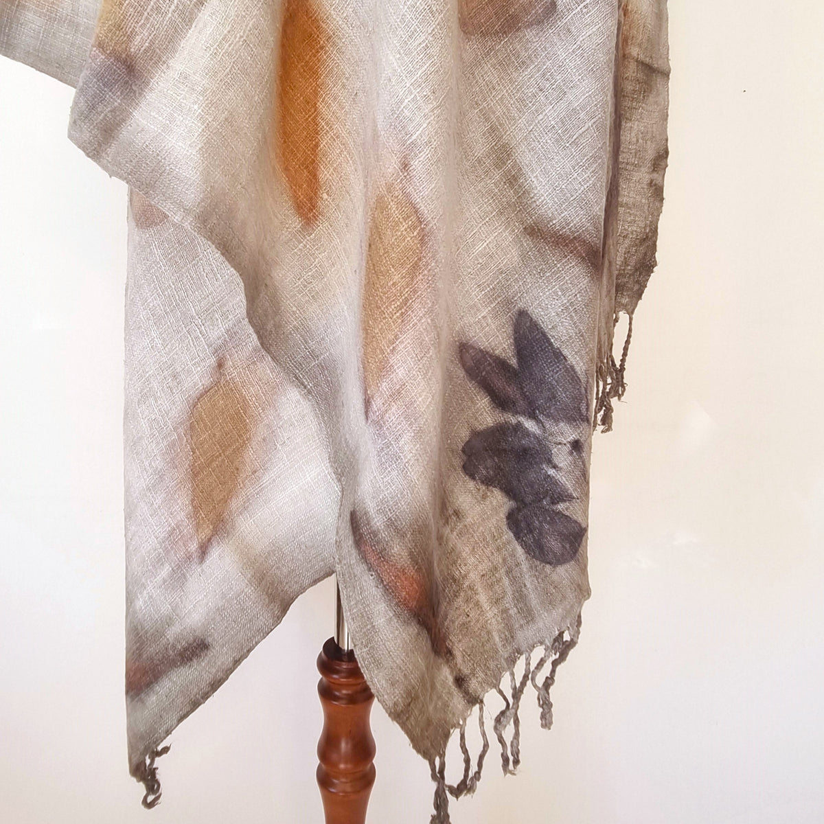Pure Handloomed Eri (Peace) Silk - Extra Large Botanical Print Shawl - The Shanti